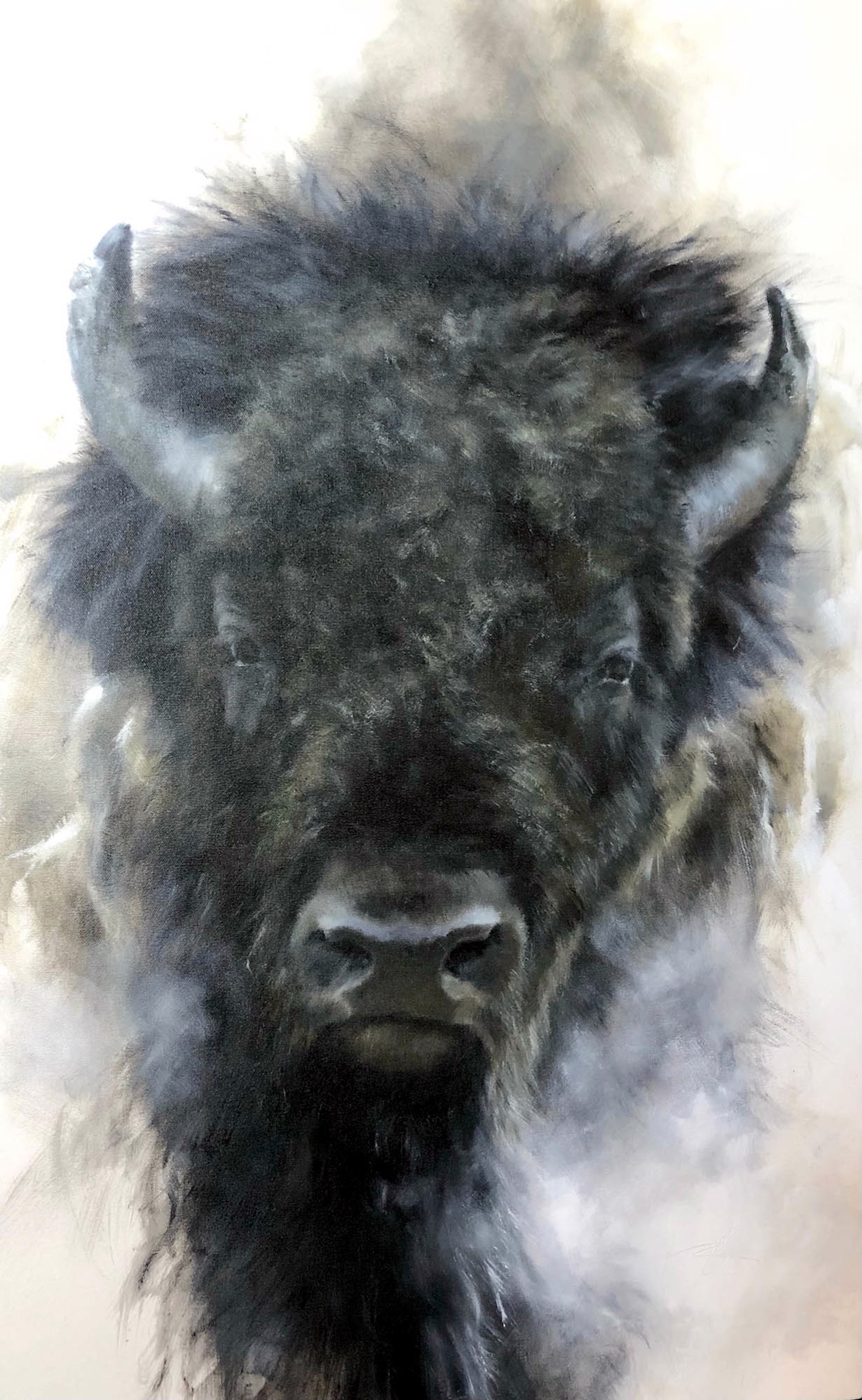 Original Oil Painting By Doyle Hostetler Featuring A Bison Head In Muted Color Palette 