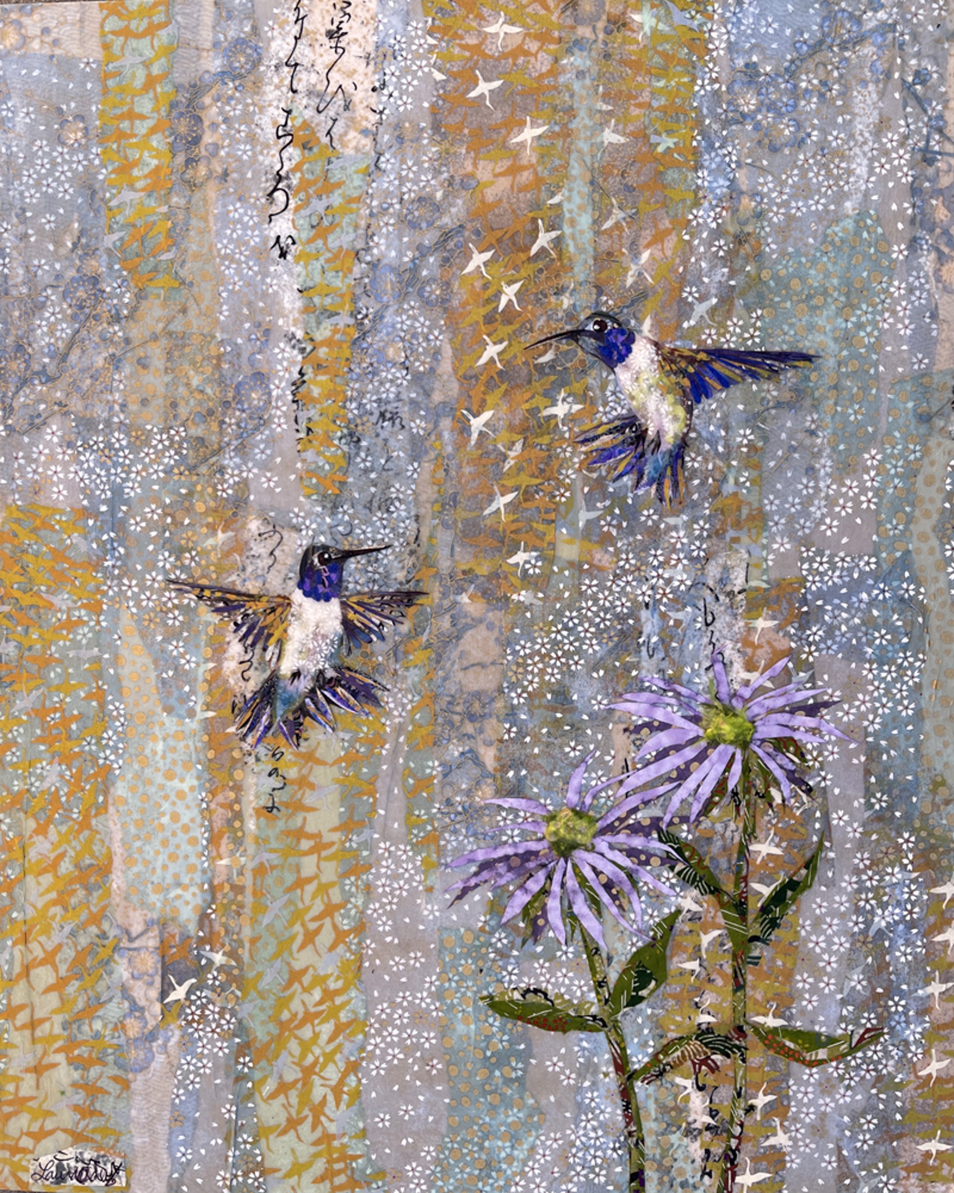 Hummingbirds and Wild Bergamot -SOLD! by Laura Adams