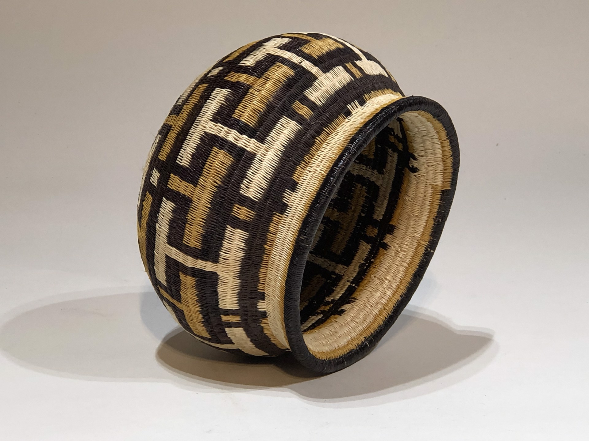 Gold, Black and White Geometric Basket (C 428) by Wounaan & Embera Panama Rainforest Baskets Wounaan