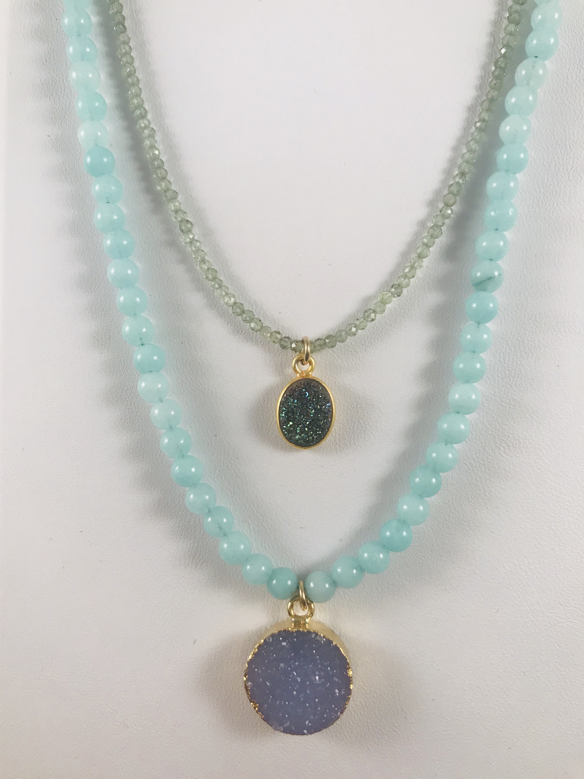 Aqua Jade Round Blue Druzy Necklace by Nance Trueworthy