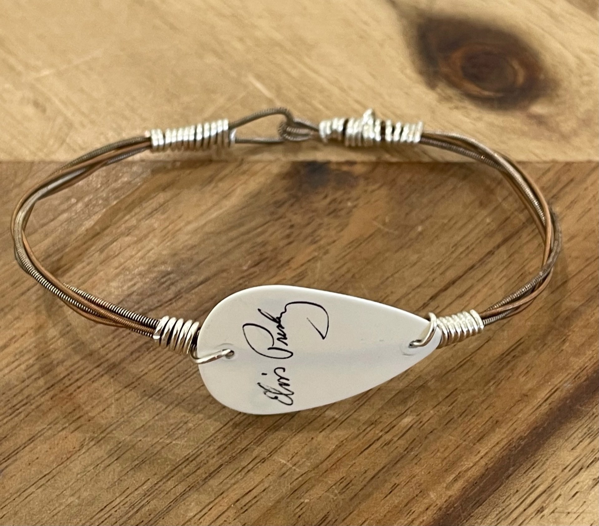 White Elvis Guitar Pick Bracelet by String Thing Designs