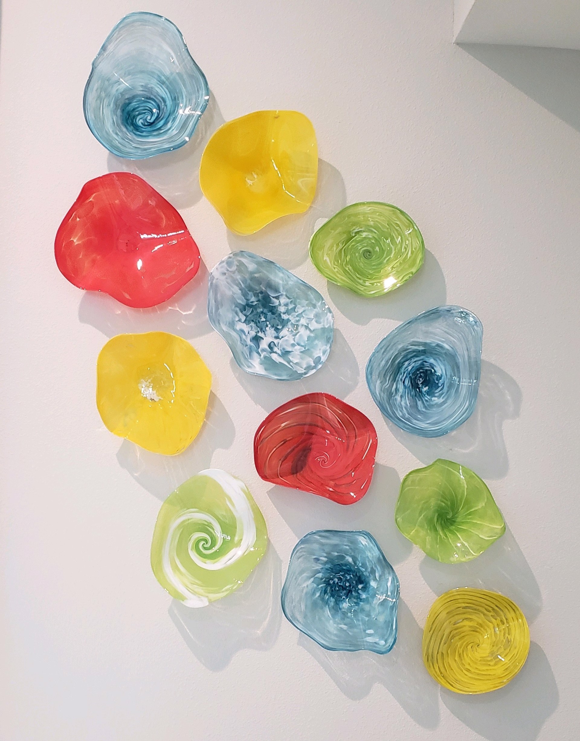 12 Piece Multi Color Glass Blossom Installation by T. Miller