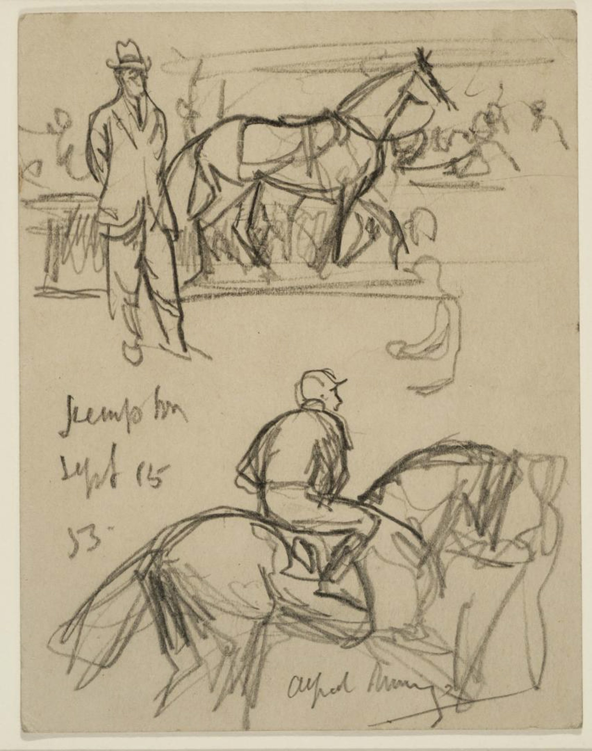 "Two Horse Studies at Sandown" & "In the Paddock Kempton" (PAIR) by Sir Alfred J. Munnings