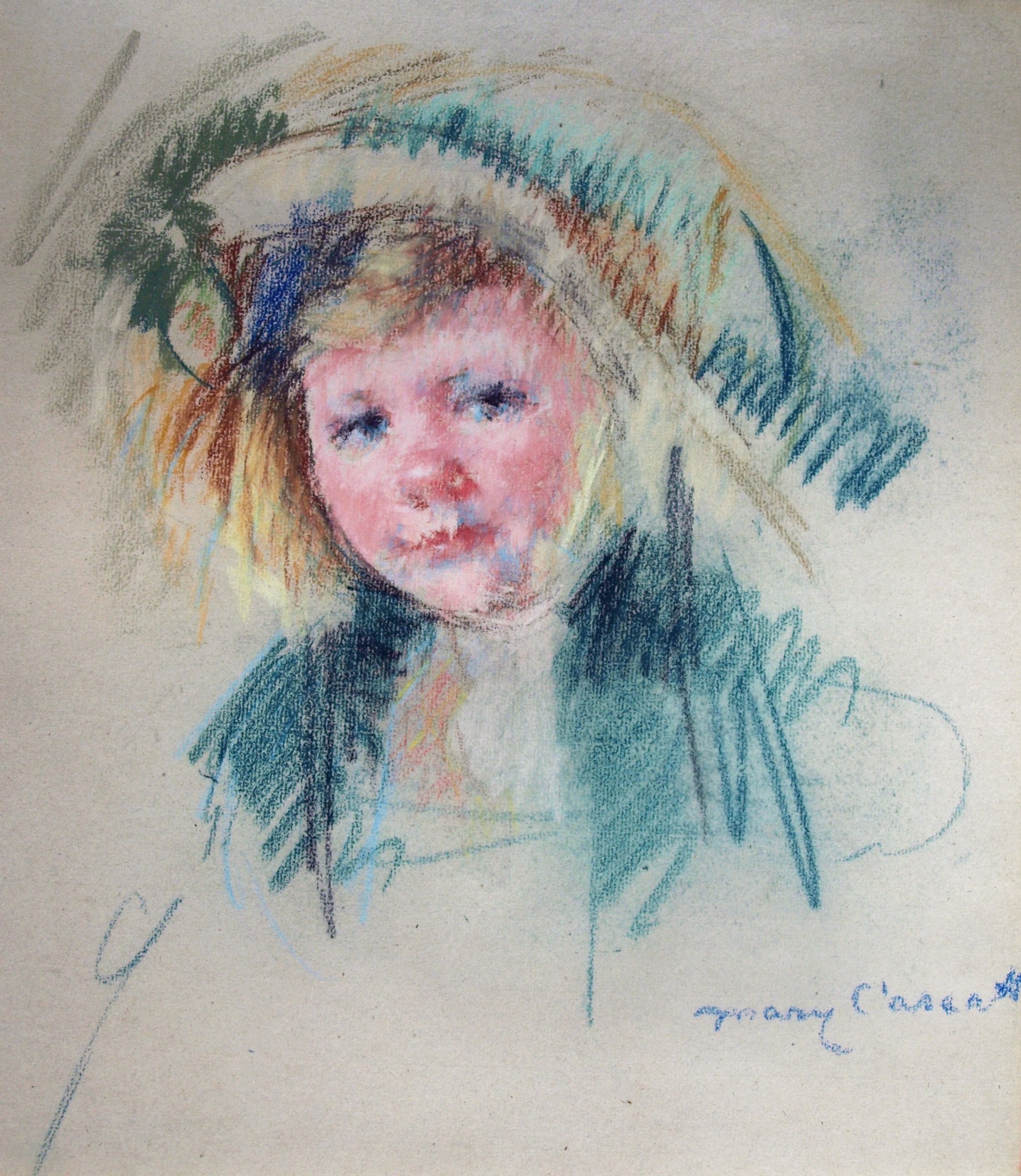 Sara in a Bonnet With a Plum Hanging Down by Mary Cassatt
