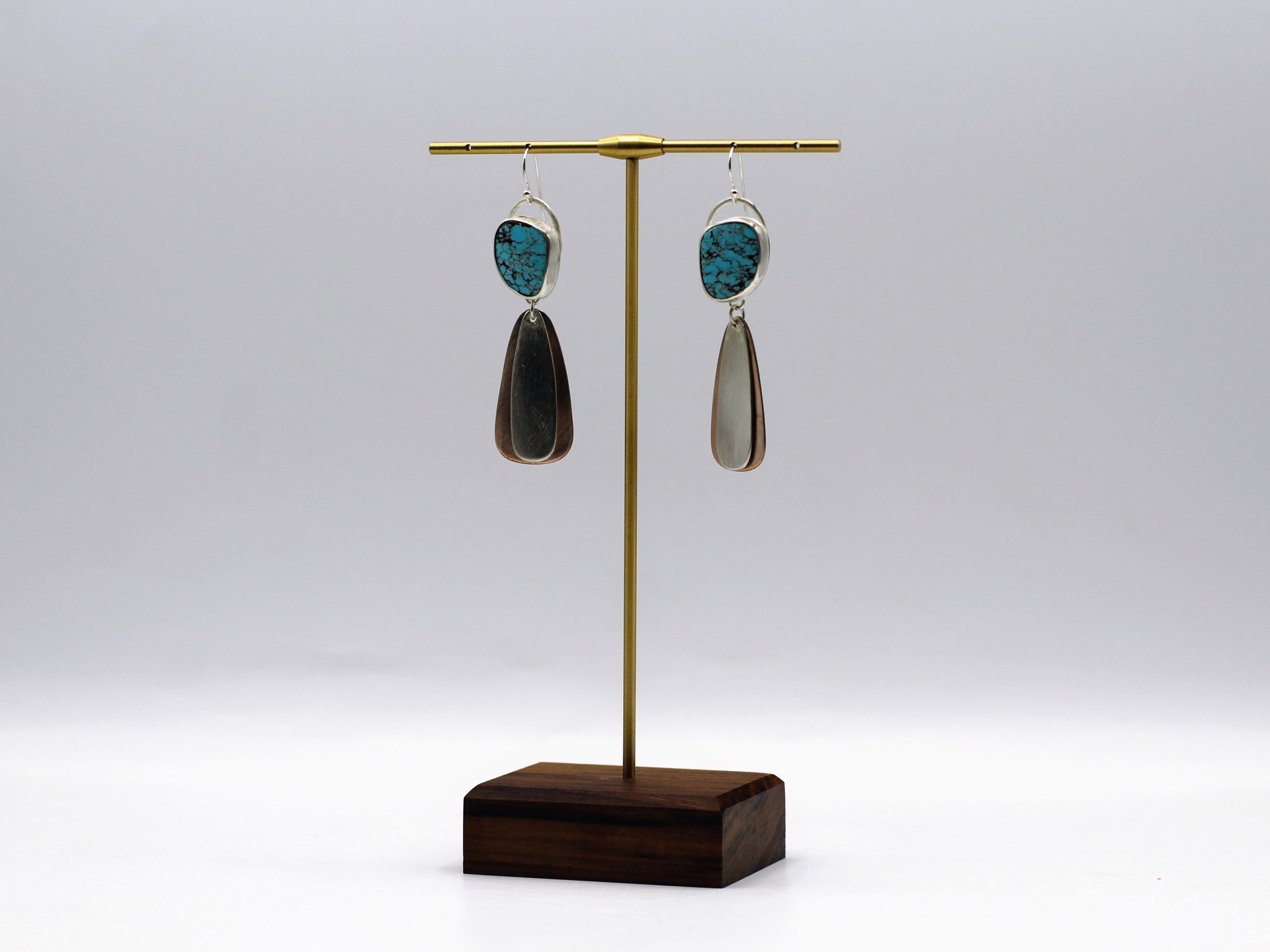 Kingman Turquoise with Shibuichi and Sterling Silver Earrings by Ashley Hanna