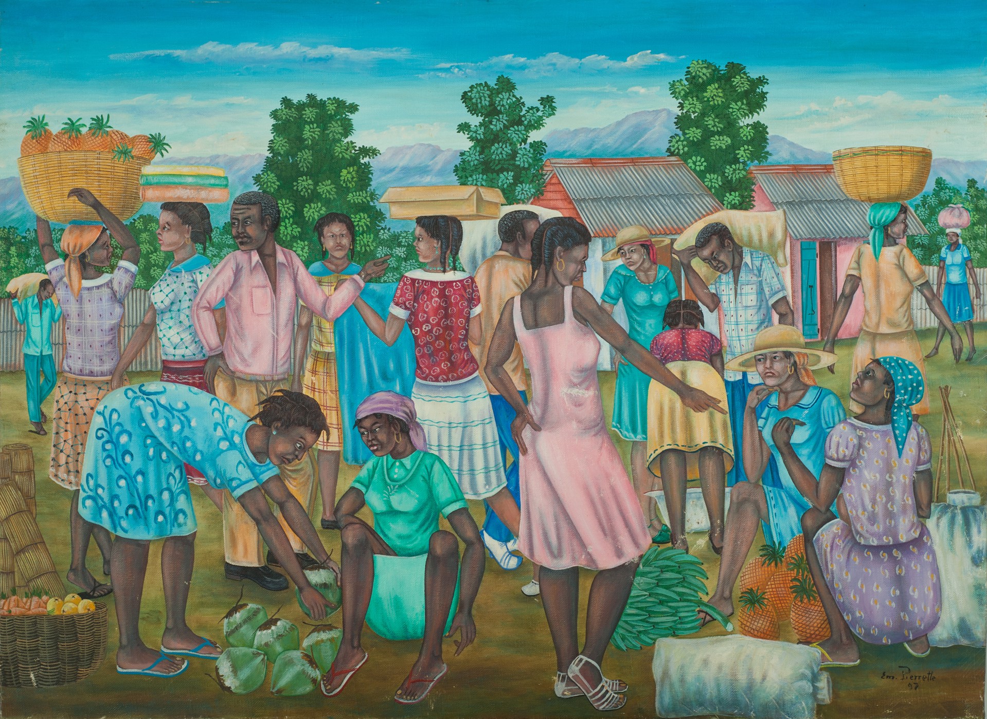 Street Market #6-3-96GSN by Emmanuel Pierrette (Haitian, b.1960)