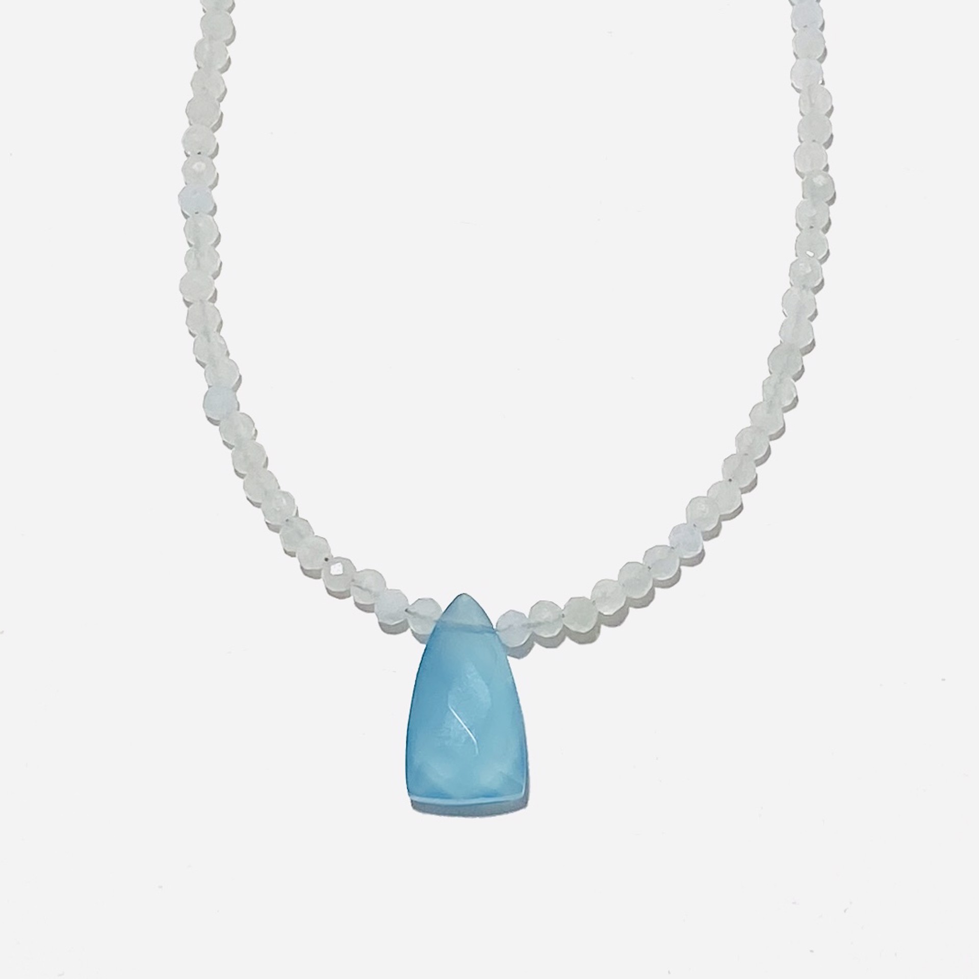 Tiny Faceted Aquamarine Blue Chalcedony Drop Necklace NT22-182 by Nance Trueworthy