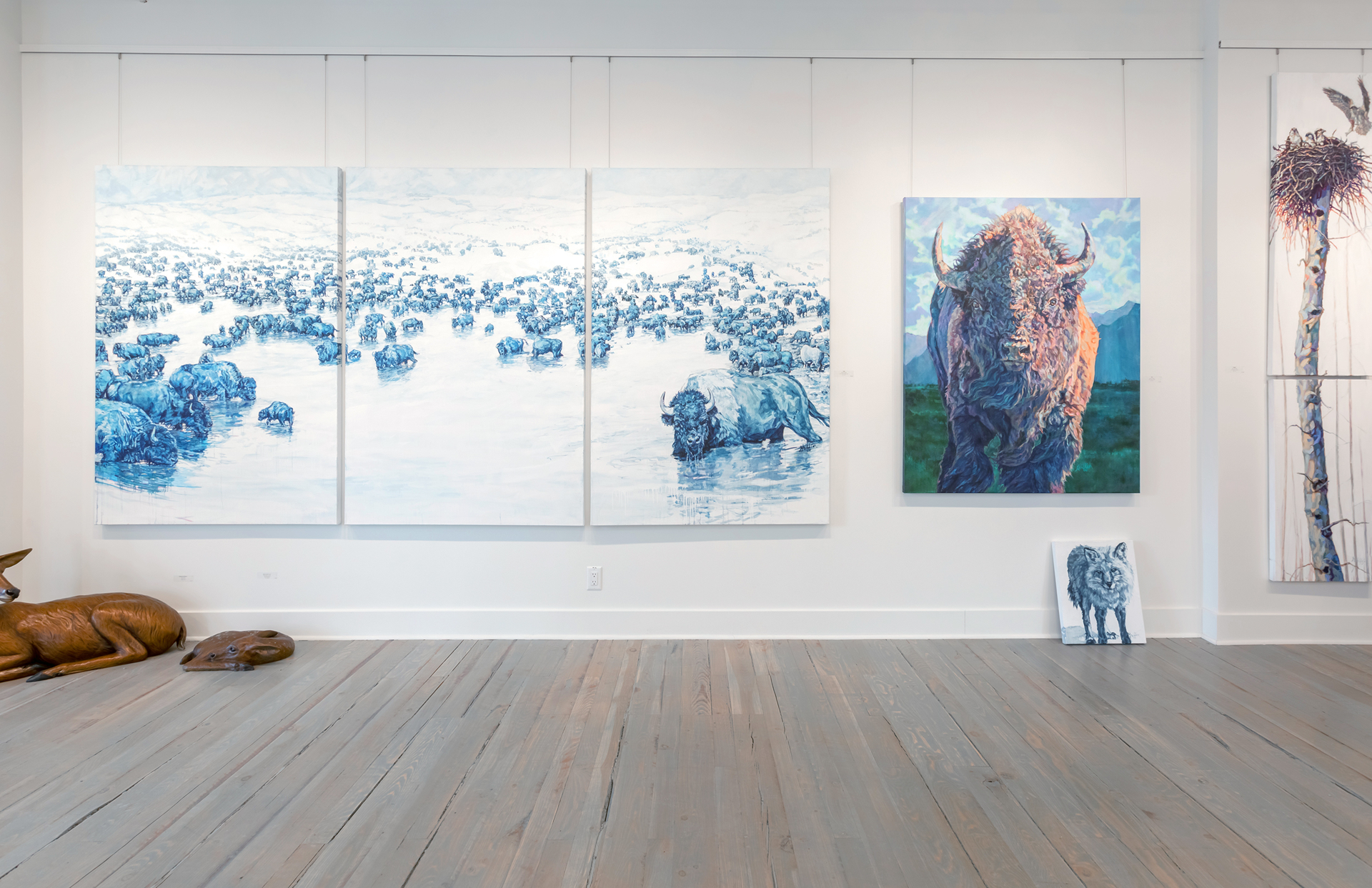 Patricia Griffin Bison Portrait With Mountains In Oil On Linen, A Contemporary Fine Art Painting and Modern Wildlife Art Piece Available At Gallery Wild