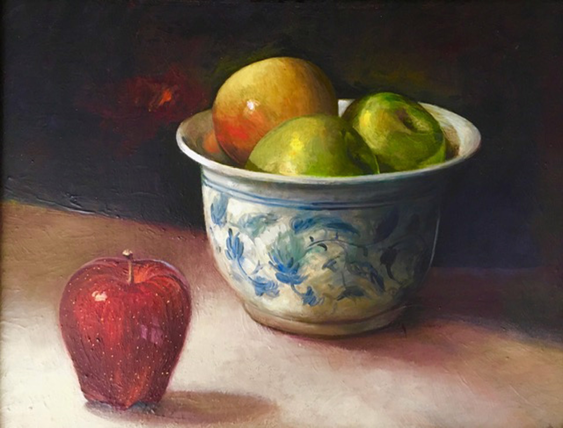 Apples and Blue and White Bowl by Patricia Magers