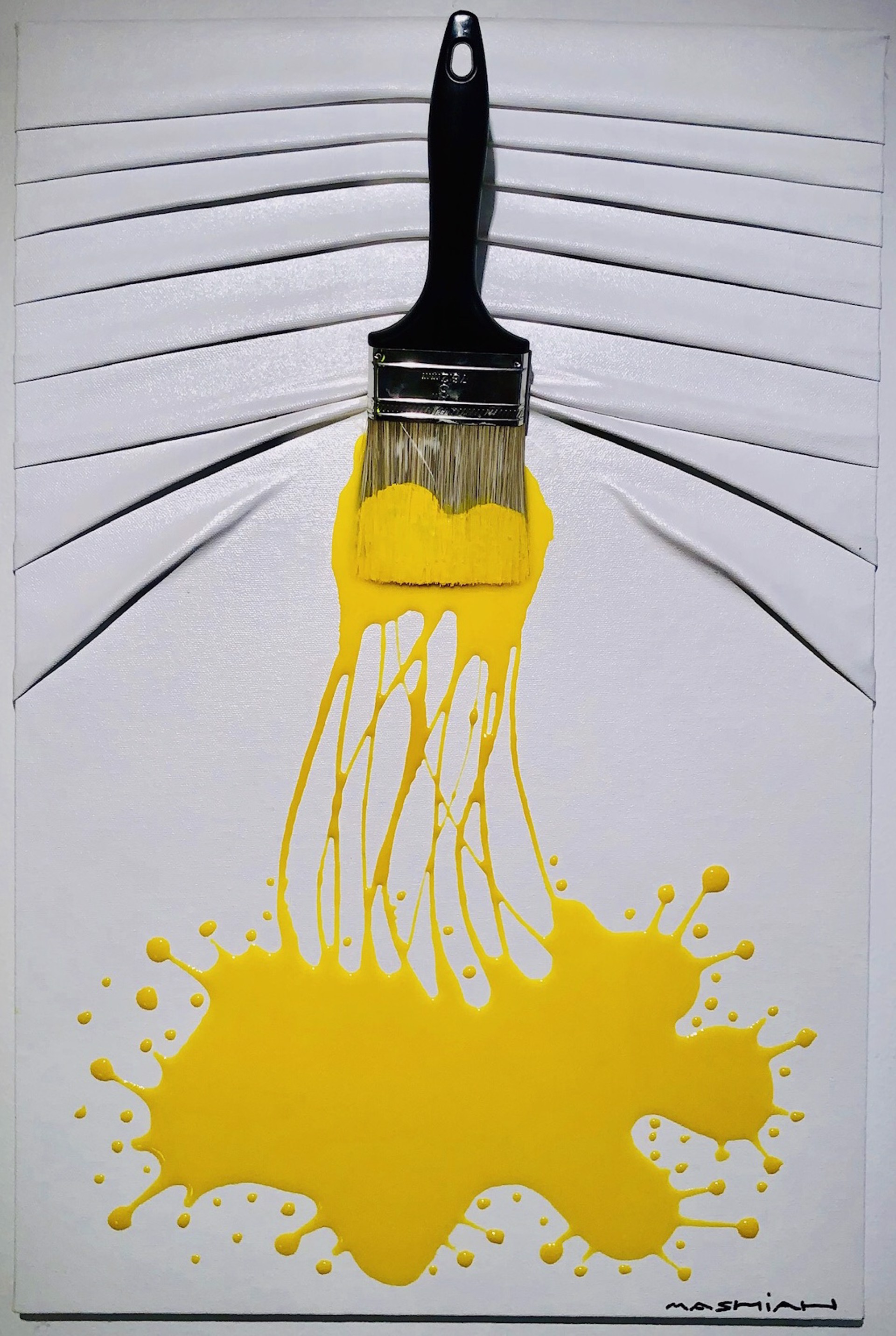 Yellow Splash on White Small Canvas  by Brushes and Rollers "Let's Paint" by Efi Mashiah