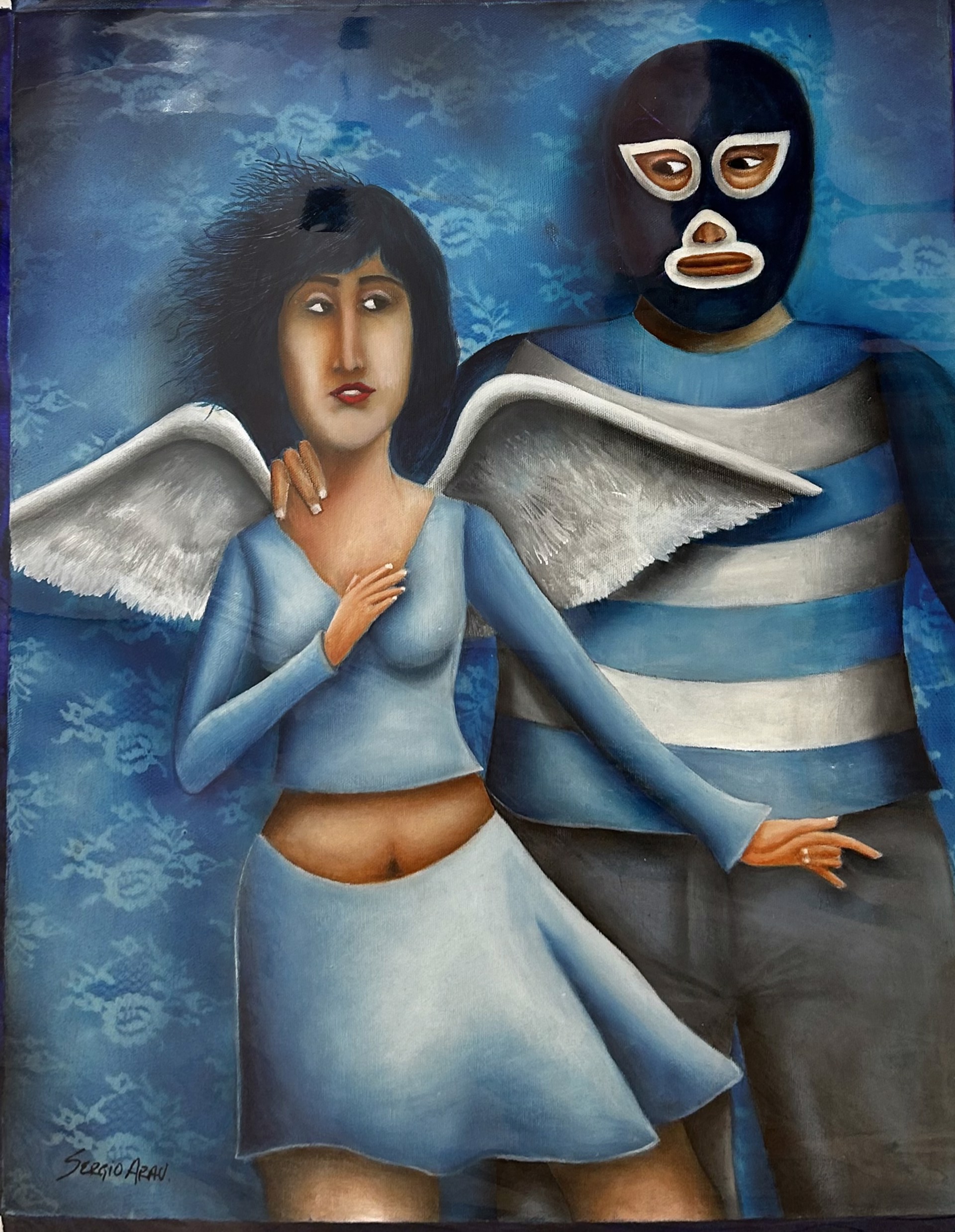 Mujer Alada con Hombre Alado / Sobre Fondo Azulado. by Sergio Arau