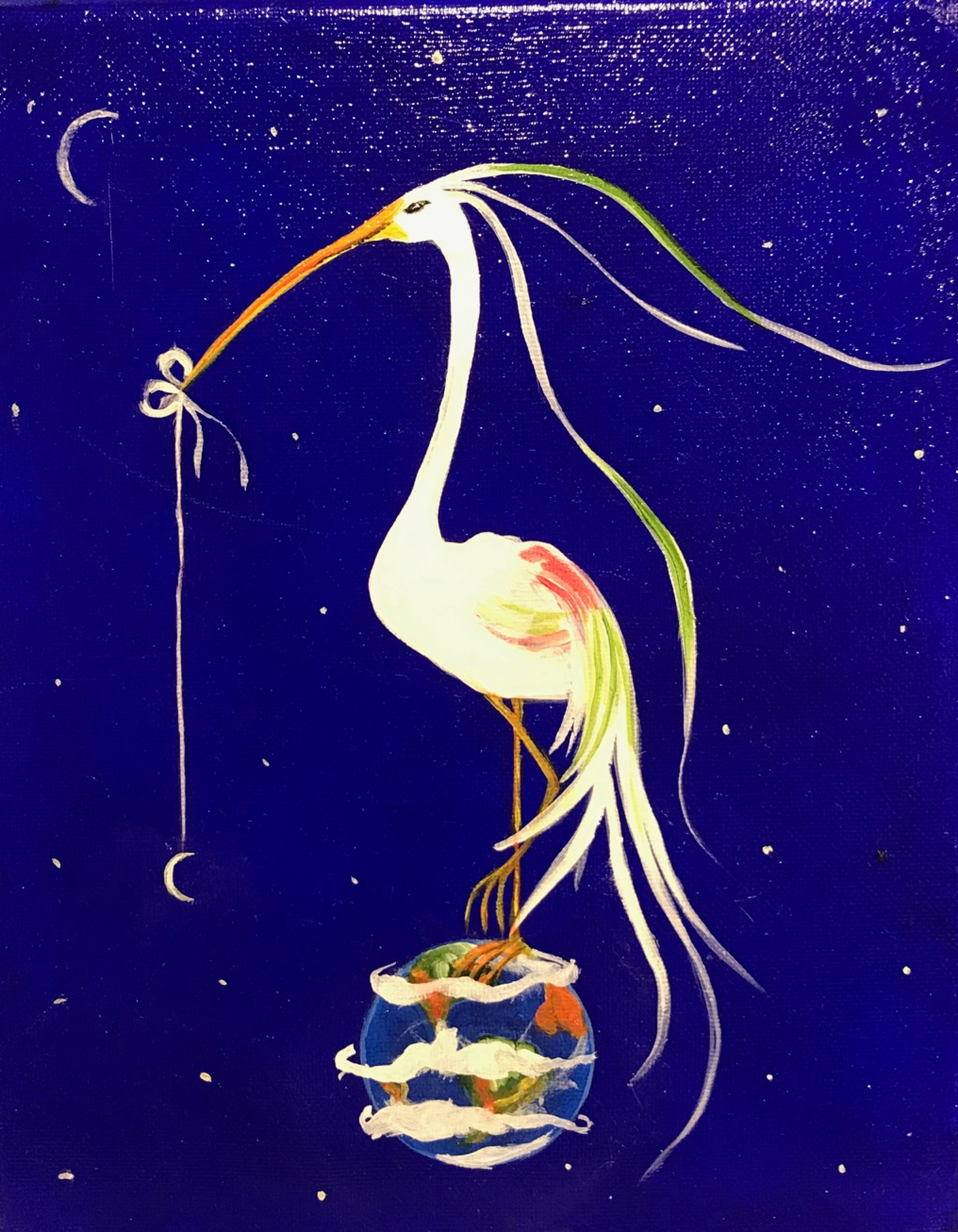 Quantum Egret Moon by Sheila Bohanon