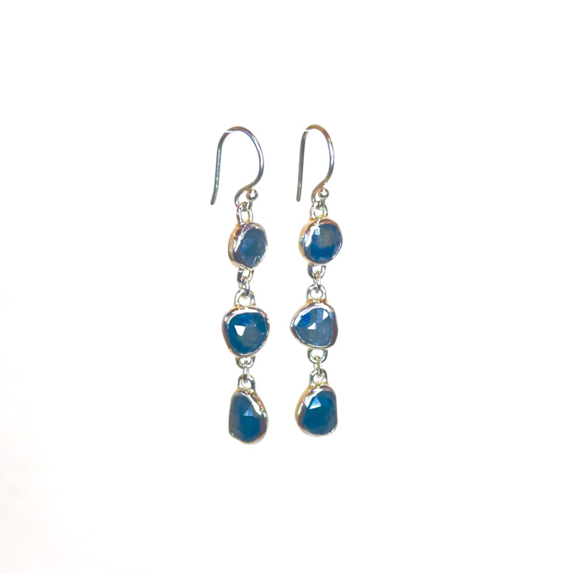 Triple Drop Blue Grey Sapphire Earrings by Sara Thompson