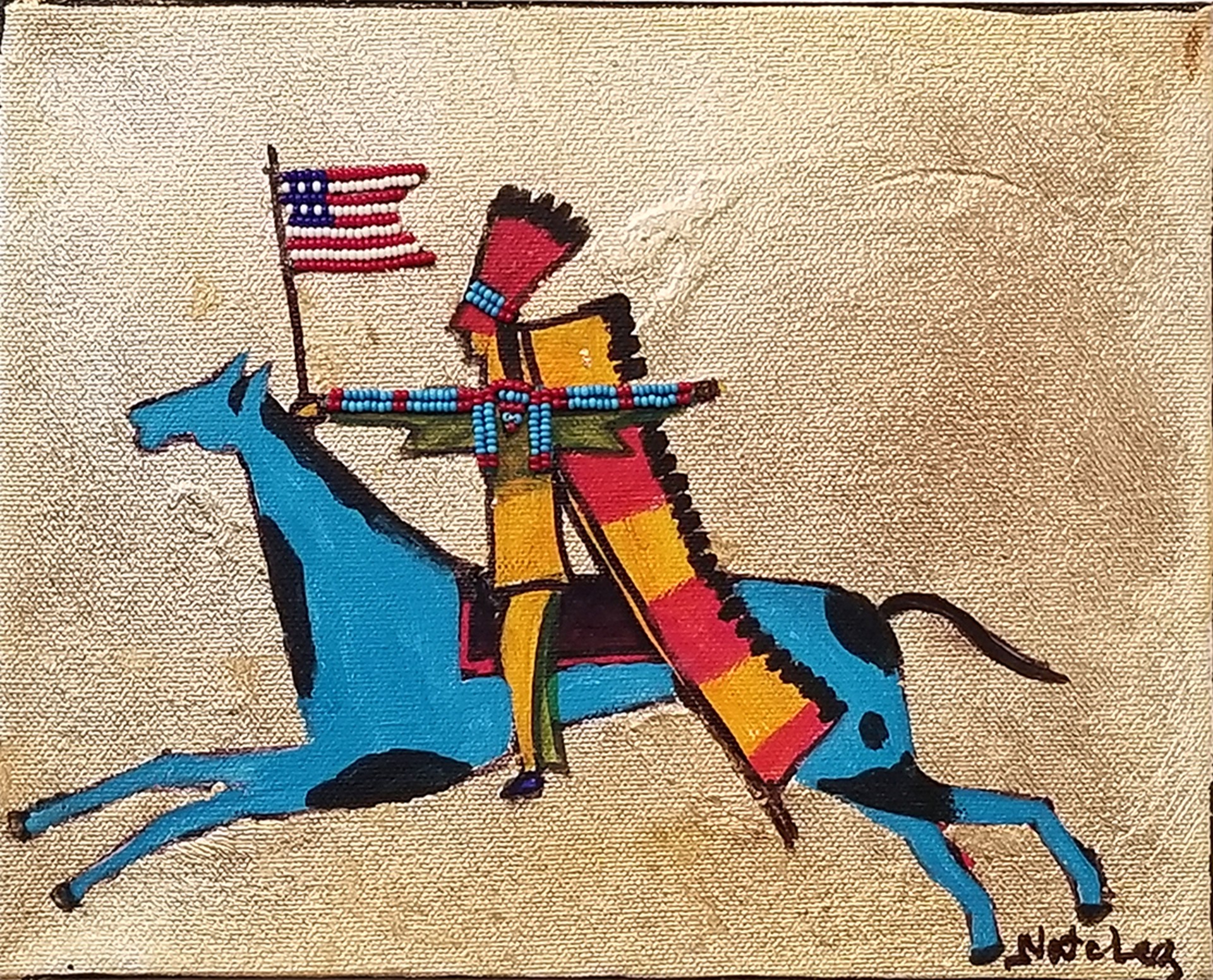 Flag Rider on Blue Stallion by Stan Natchez