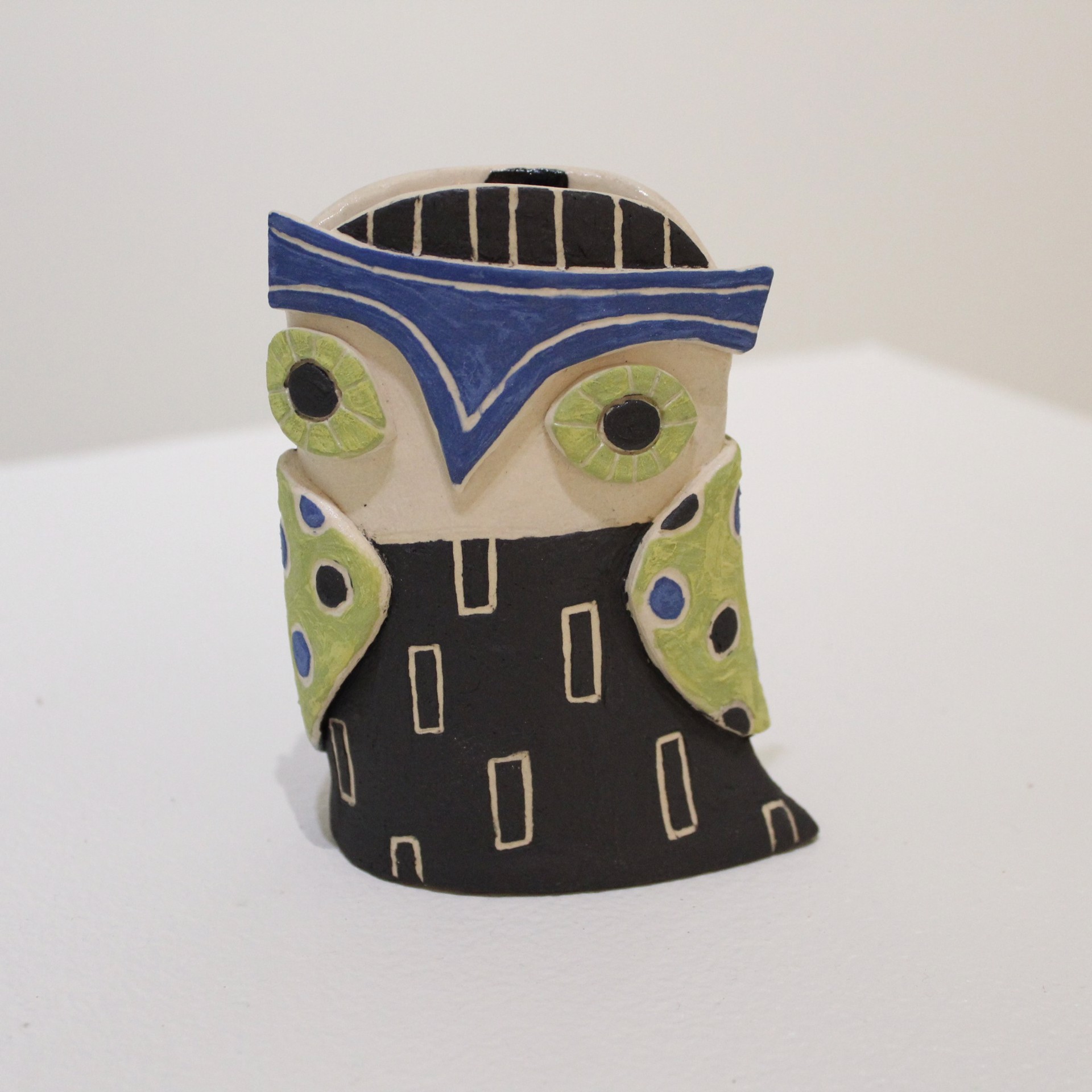 Small Owl Blue Vase by Tammy Smith