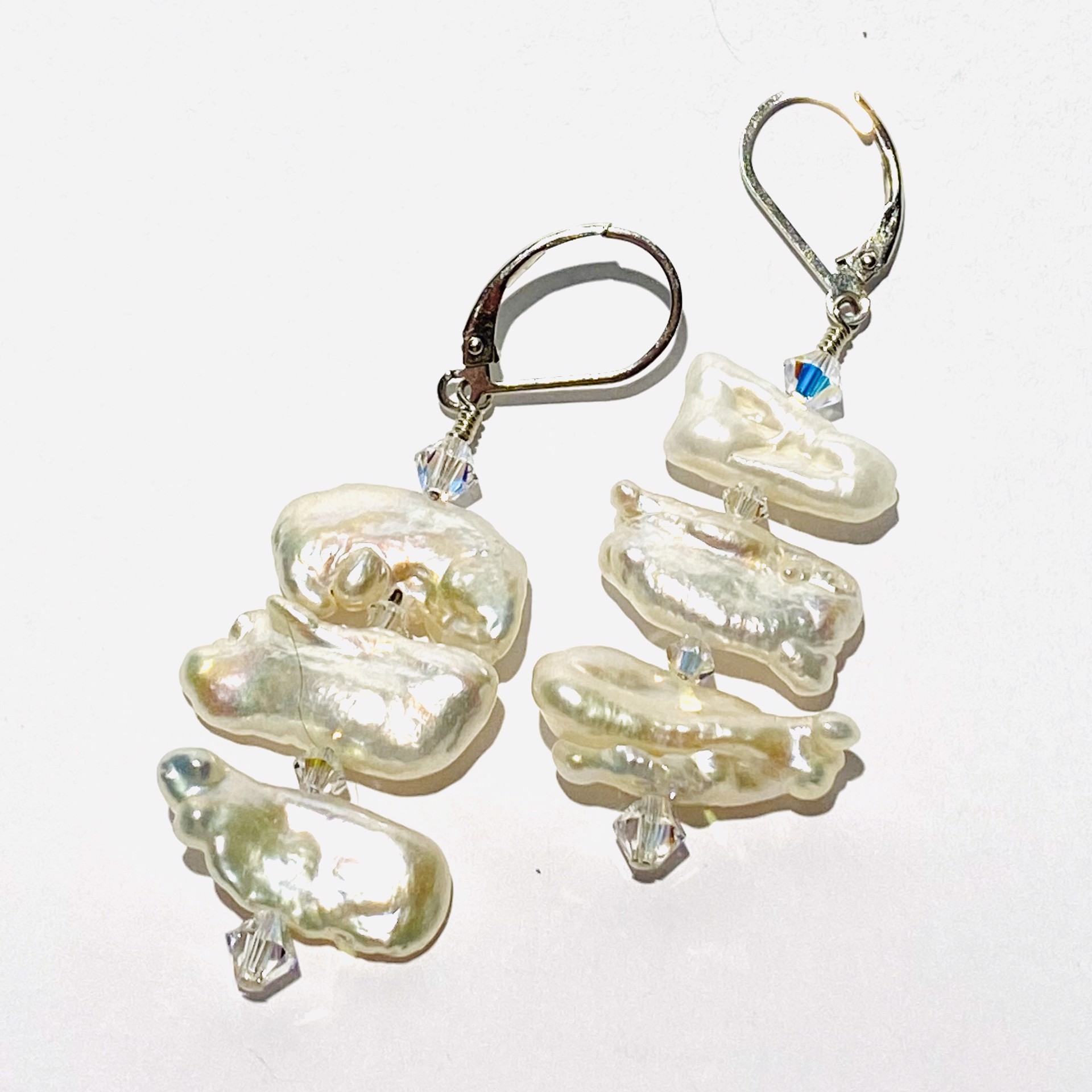 Biwa Freshwater Pearls on Silver Earrings, E95 by Shoshannah Weinisch