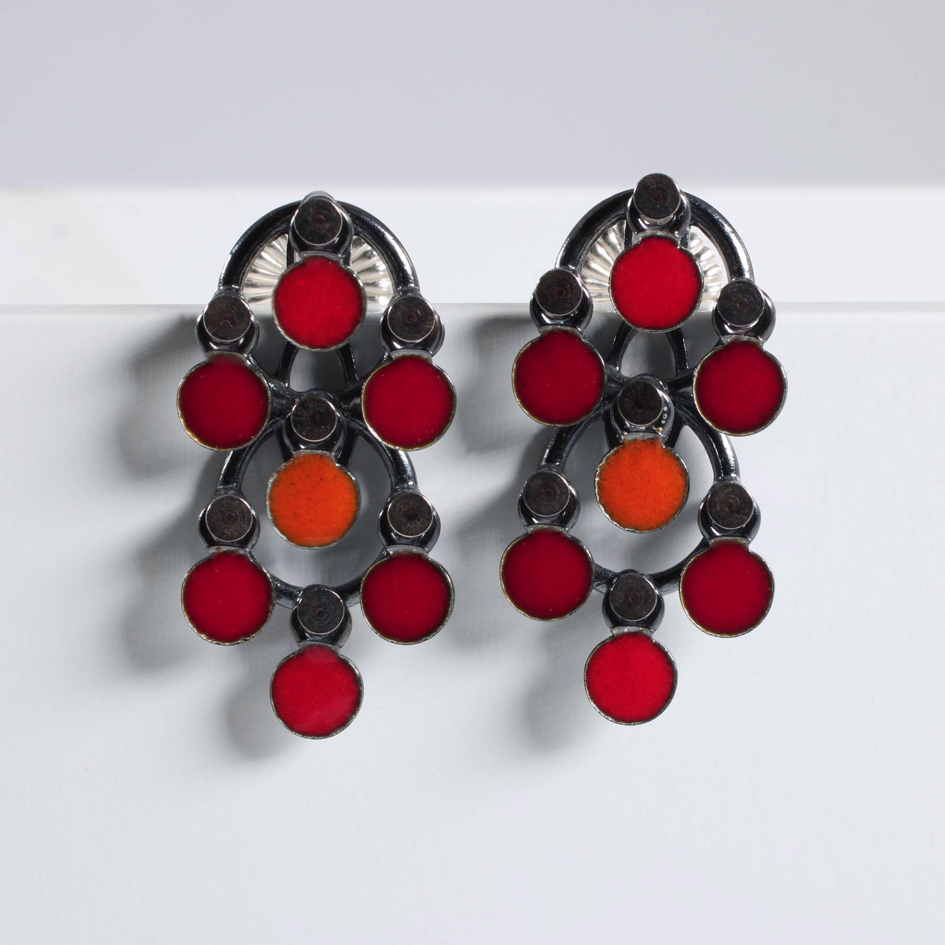 Red Double Loop Earrings by Barbara Seidenath