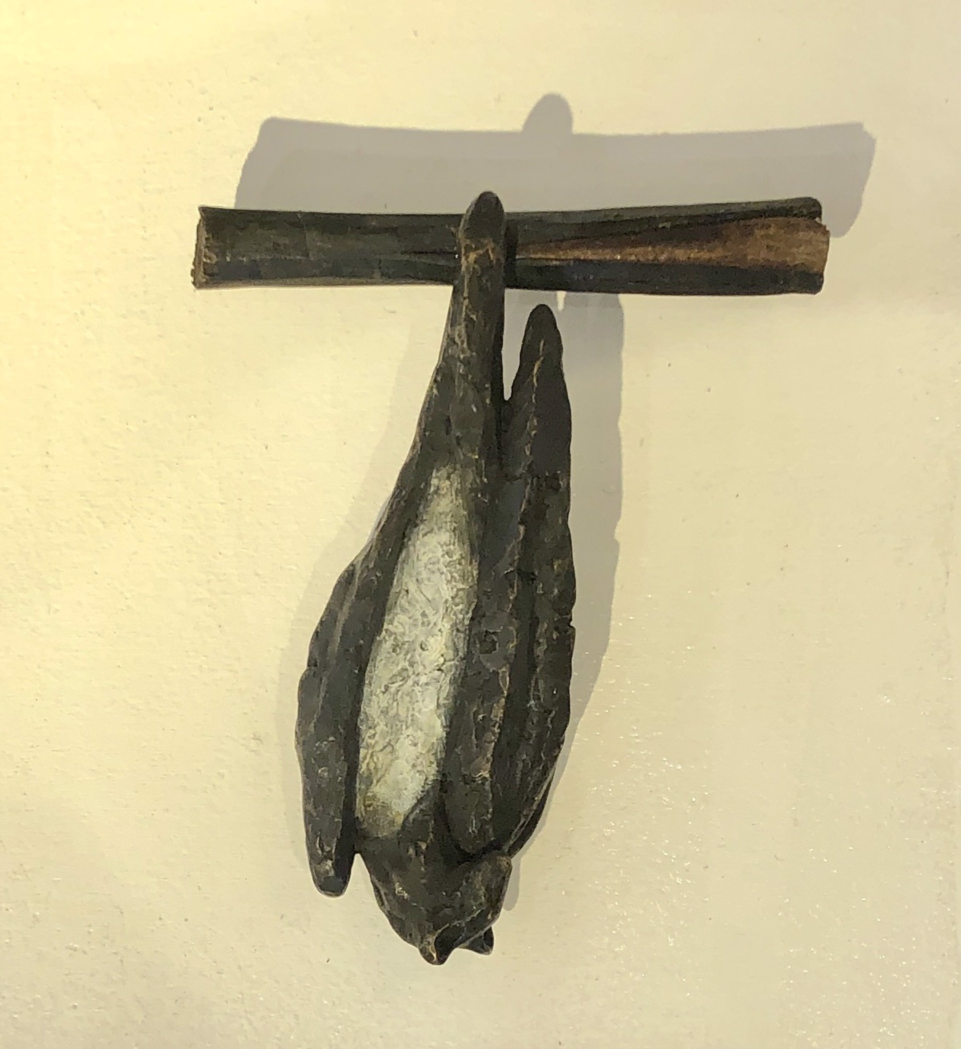 Hanging Bat on Wooden Peg by Copper Tritscheller