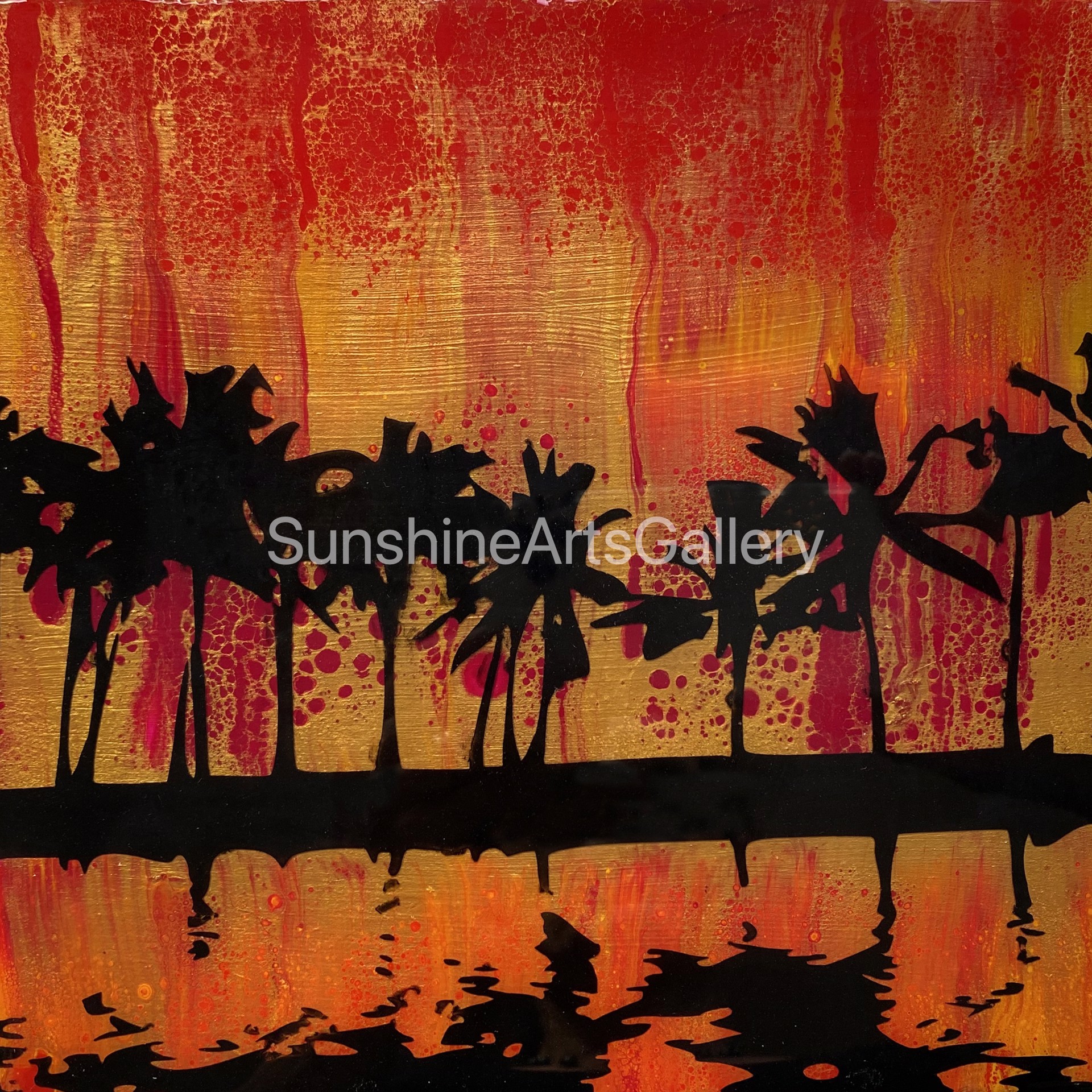 Red and Gold Palm Reflections by Pati O'Neal