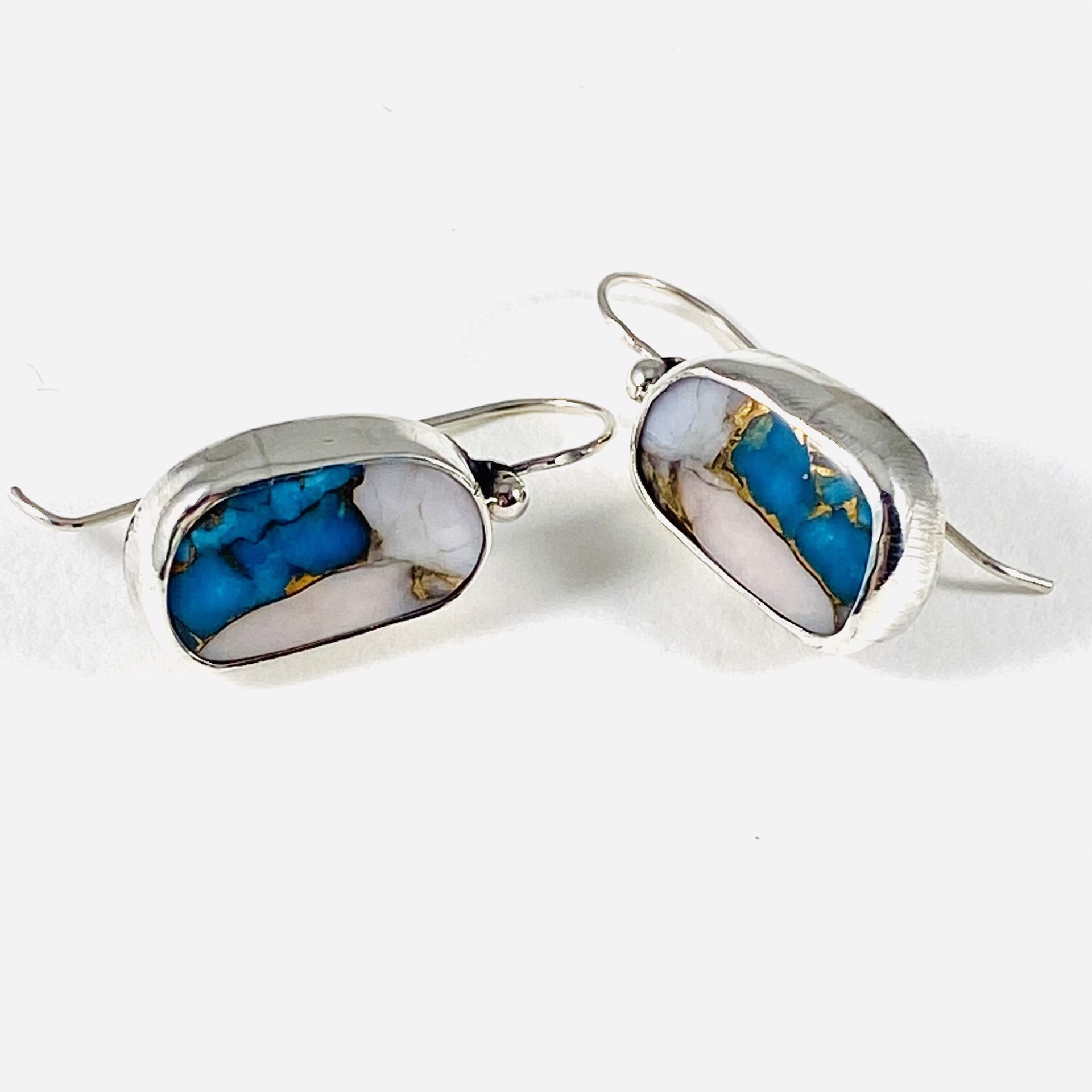 Kingman Turquoise Peruvian Opal Bronze Composite Earrings by Anne Bivens