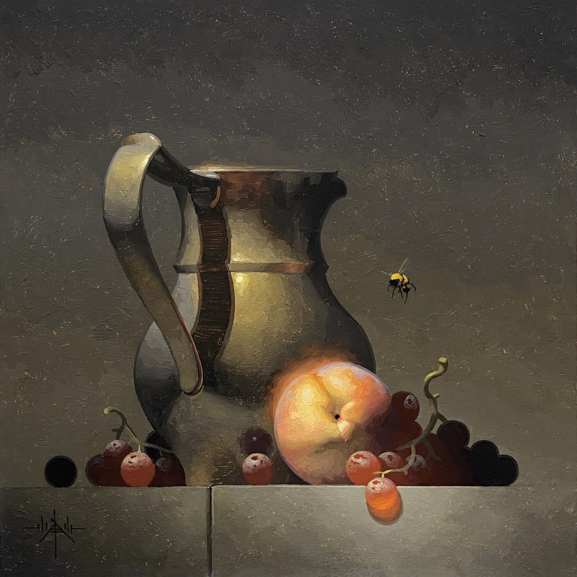 Blair Atherholt, OPA - "Still Life with Peach and Brass Pitcher" by Oil Painters of America - 2025