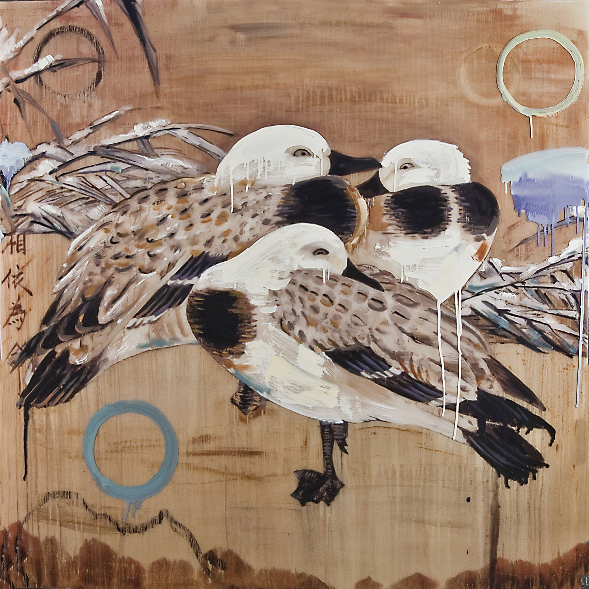 Interdependent(Cozy Birds II) by Hung Liu
