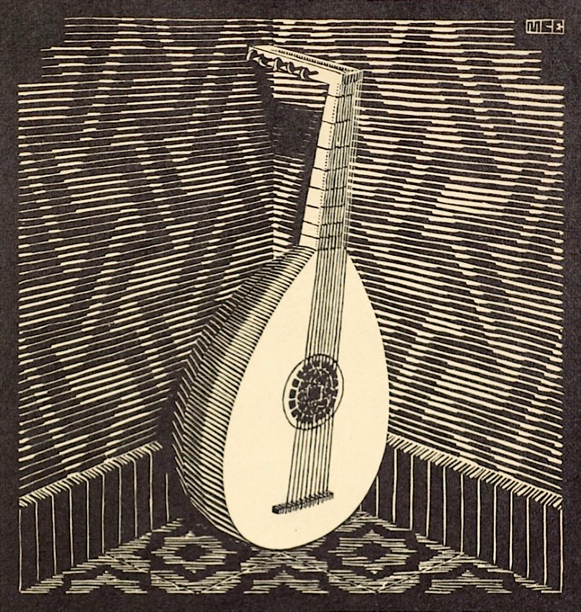 Emblemata - Lute by M.C. Escher