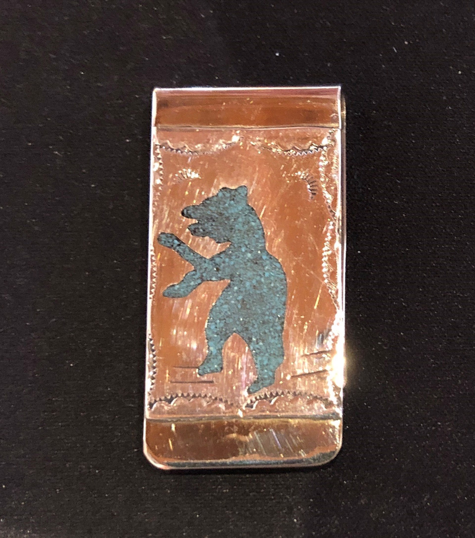 Sterling Silver and Turquoise Bear Money Clip by Artist Unknown