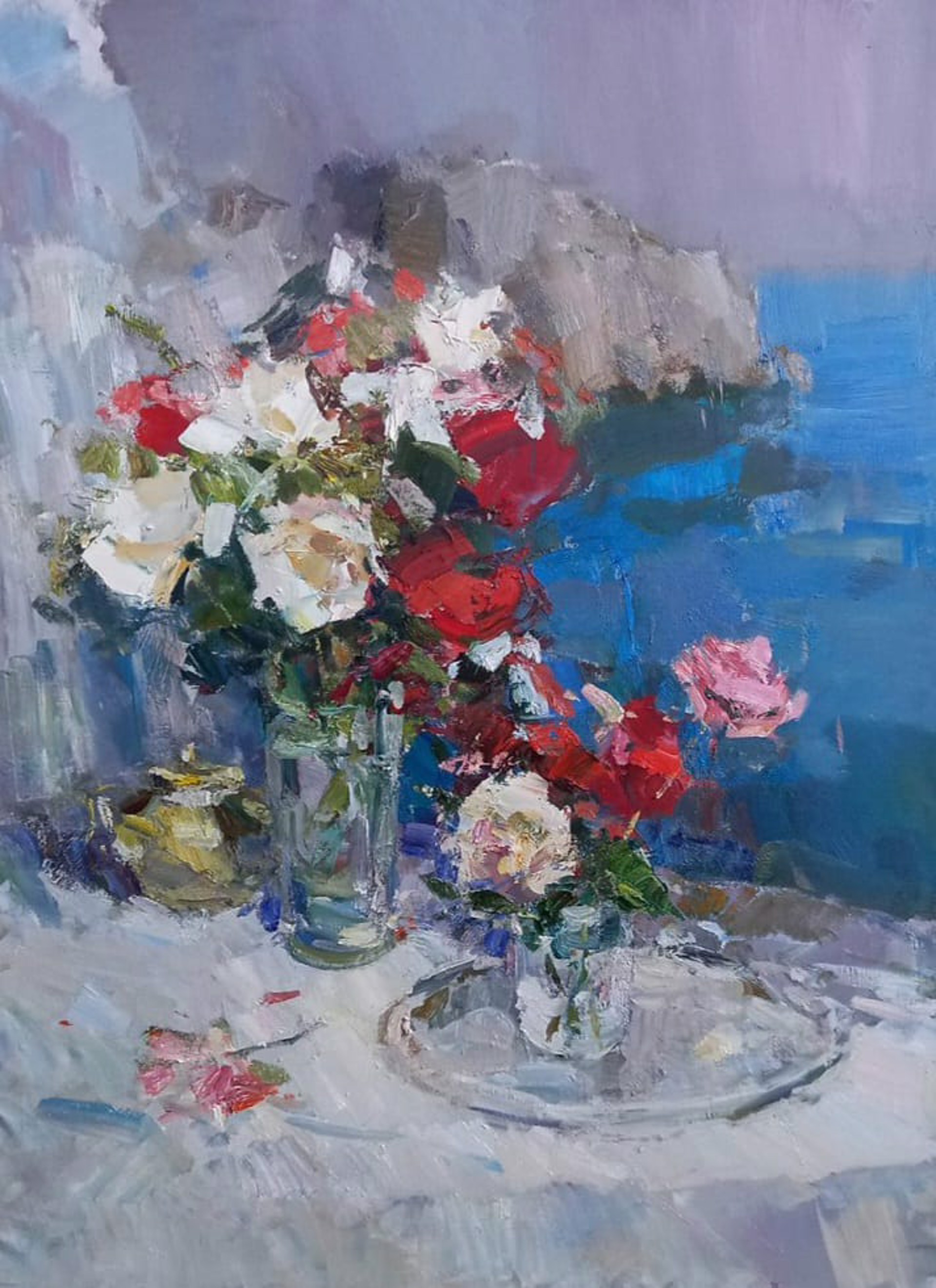Roses and Teapot by Andrey Inozemtsev