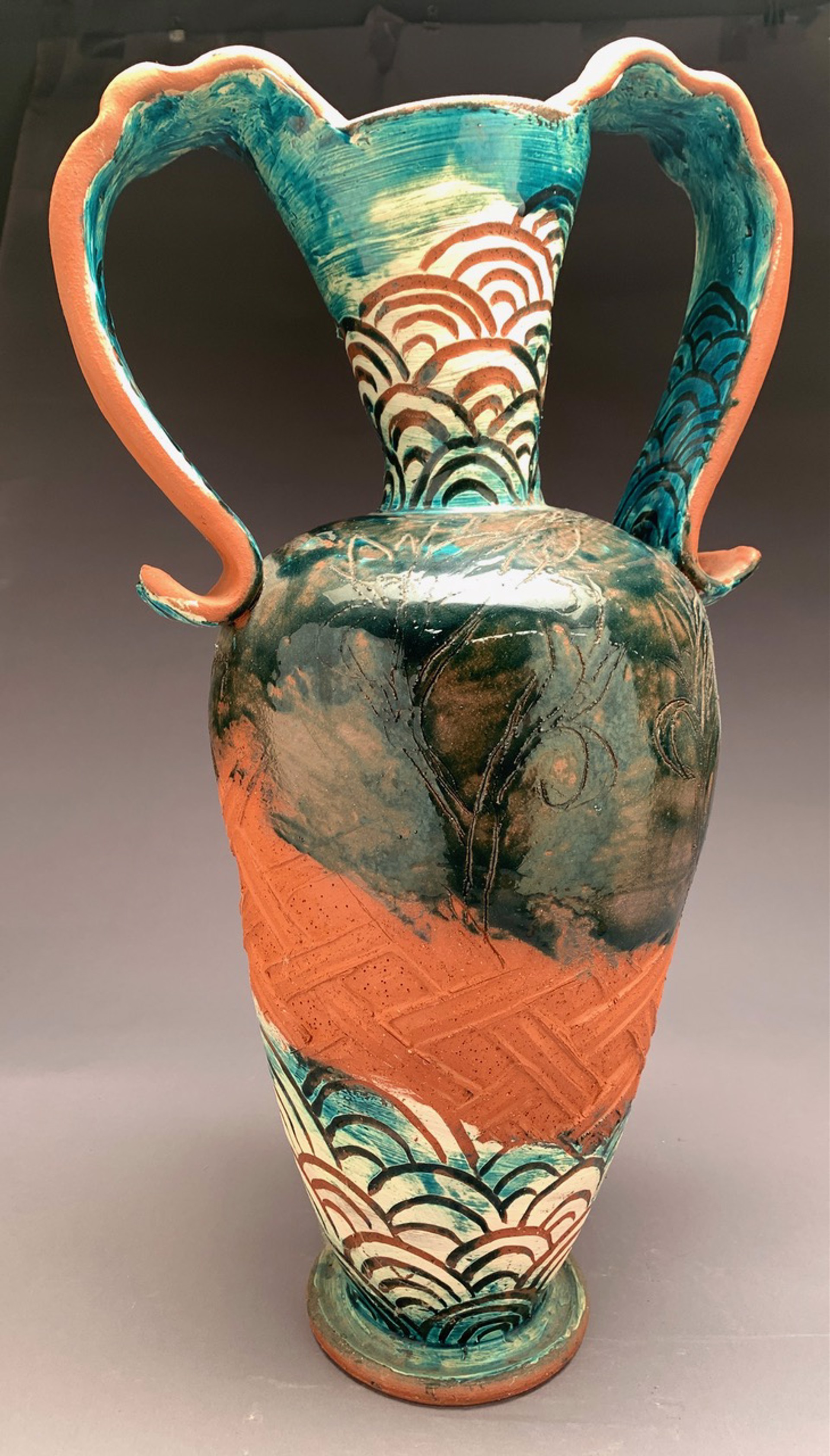 Neo-Oribe Amphora with Hosta Flowers, Lattice, and Envelope Security by Susan McGilvrey