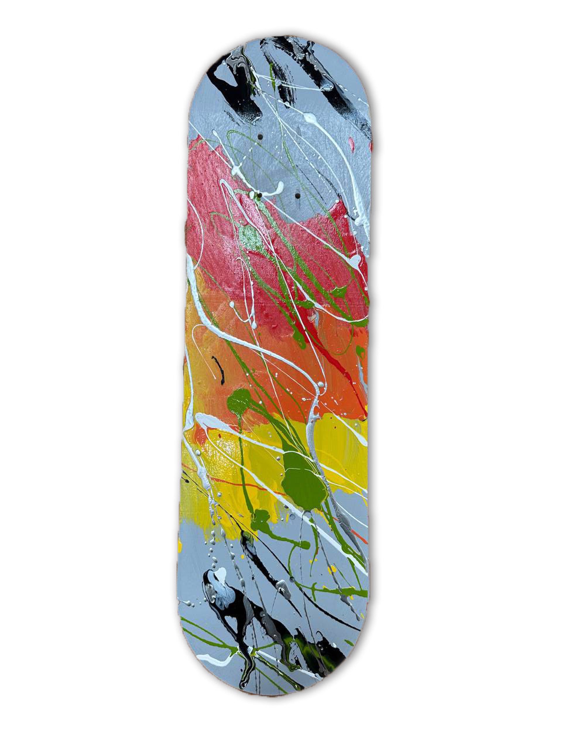 "Abstract Skateboard III (Red Orange Yellow)" by Abstract Skateboards Wall Sculptures by Elena Bulatova