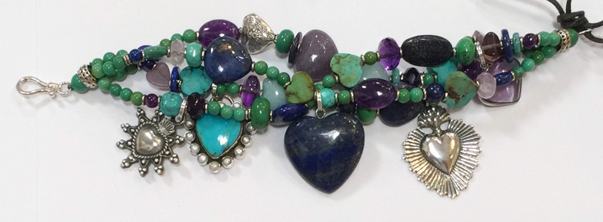 KY 1354C - Heart Bracelet, Turquoise, Lapis, Amethyst & Sterling Silver by Kim Yubeta