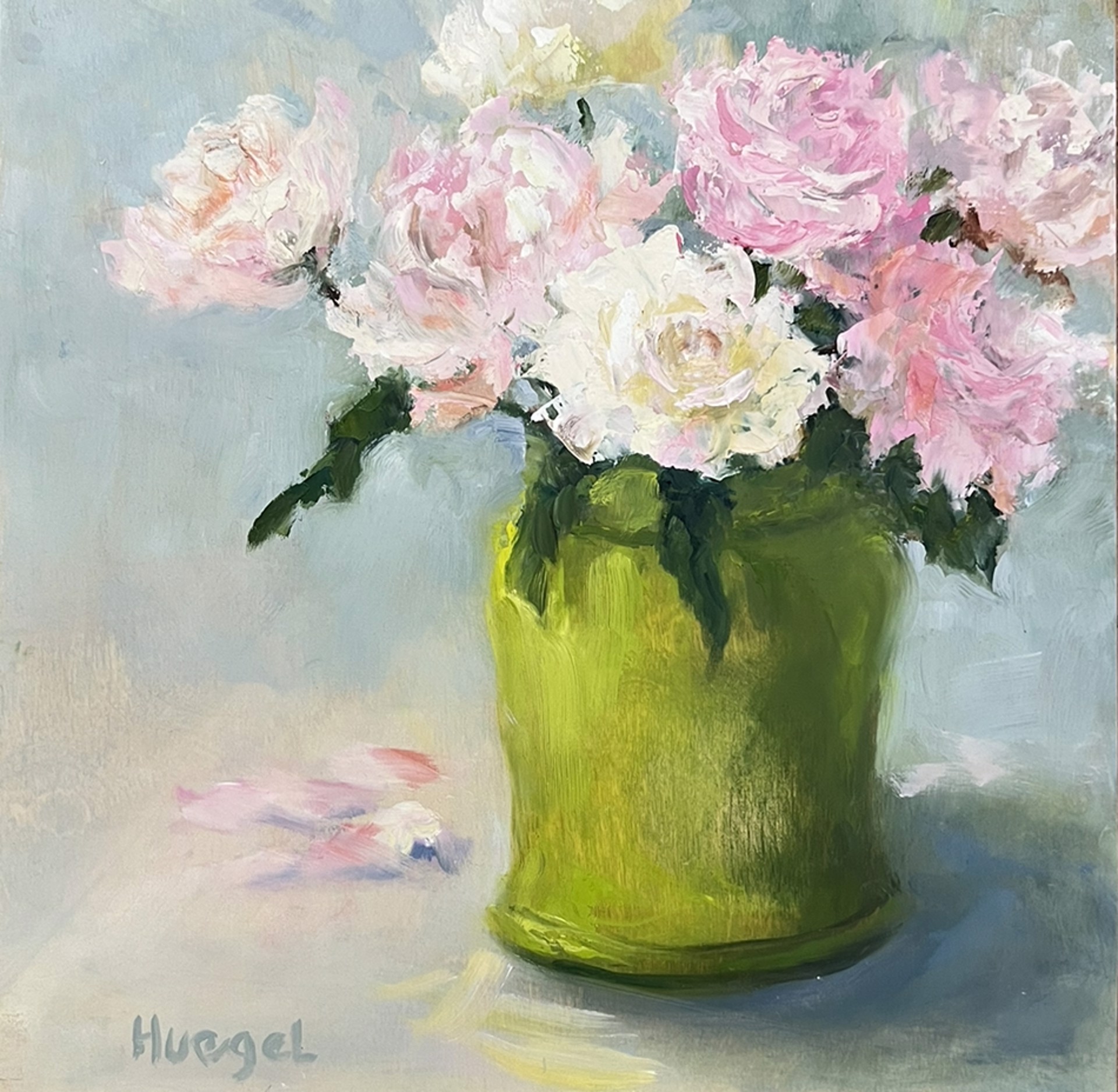 Chartruese Pot of Roses by Mary Jane Huegel