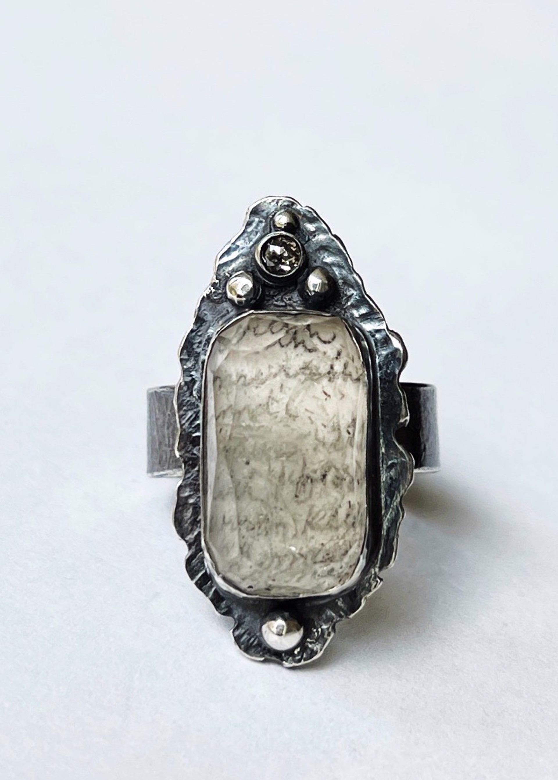 Aquamarine and Pepper Diamond Ring with Script by Terry Williams Brau