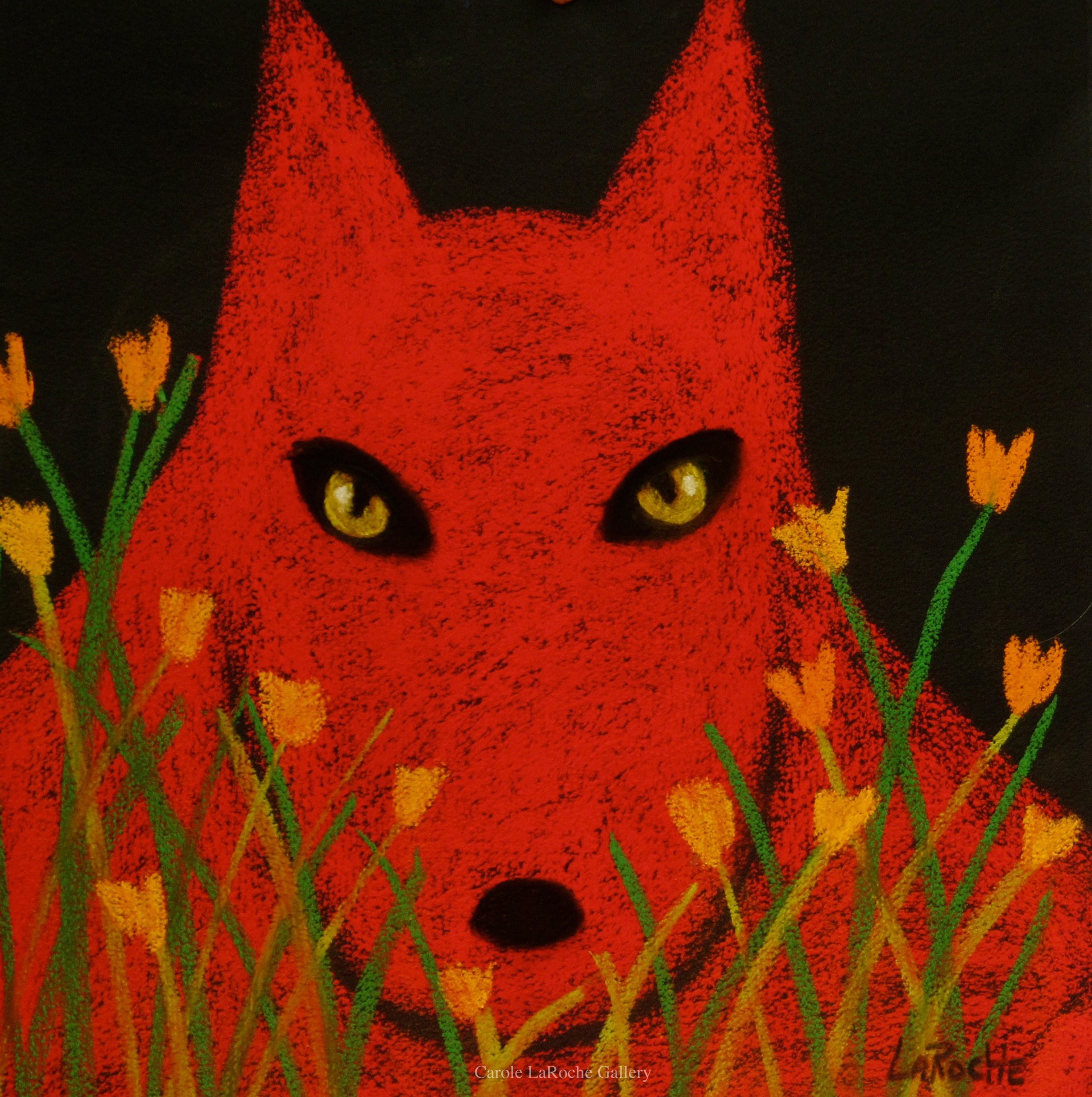 RED WOLF AND POPPIES by Carole LaRoche