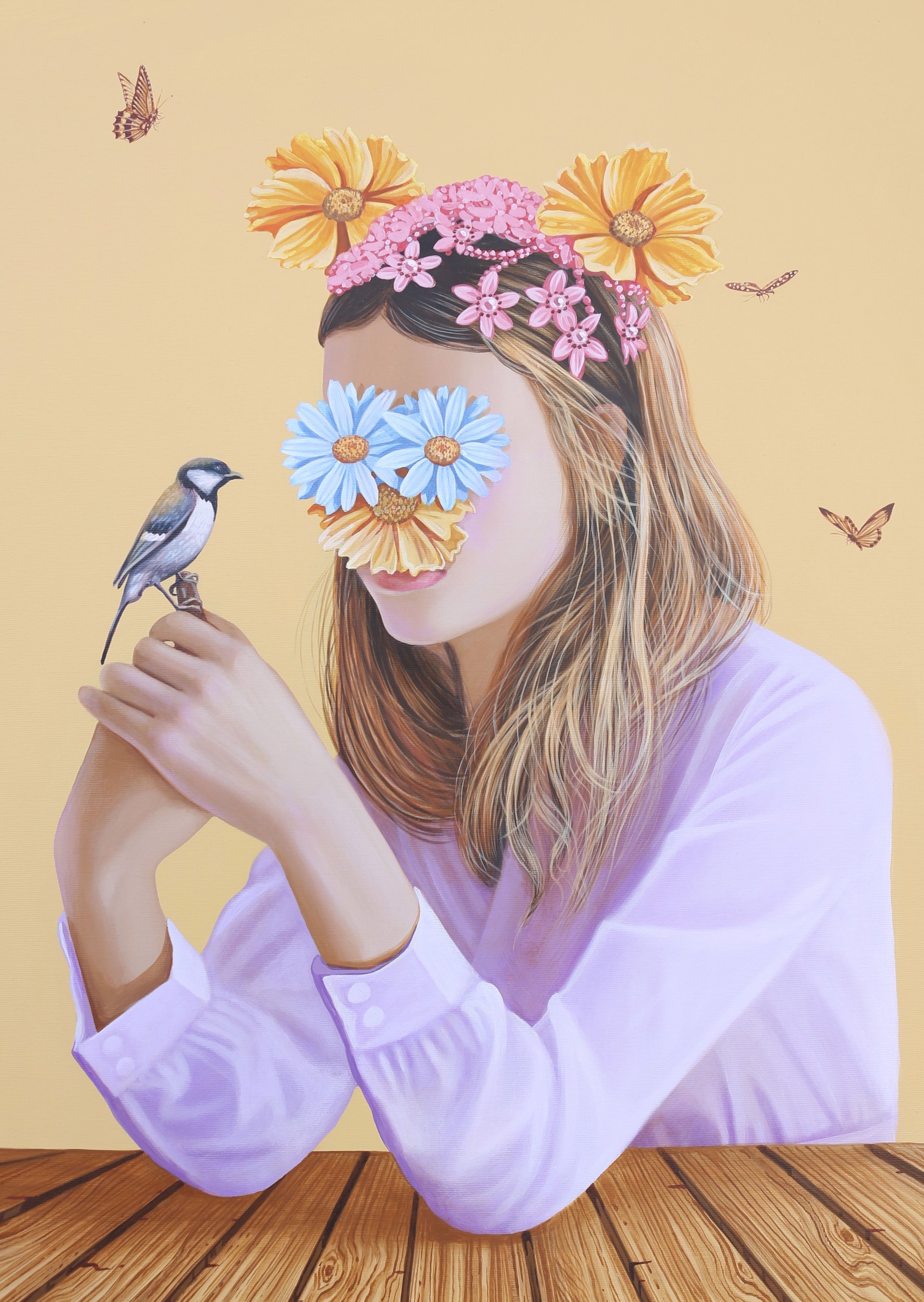 House Sparrow and Daisies by Carlos Gamez de Francisco