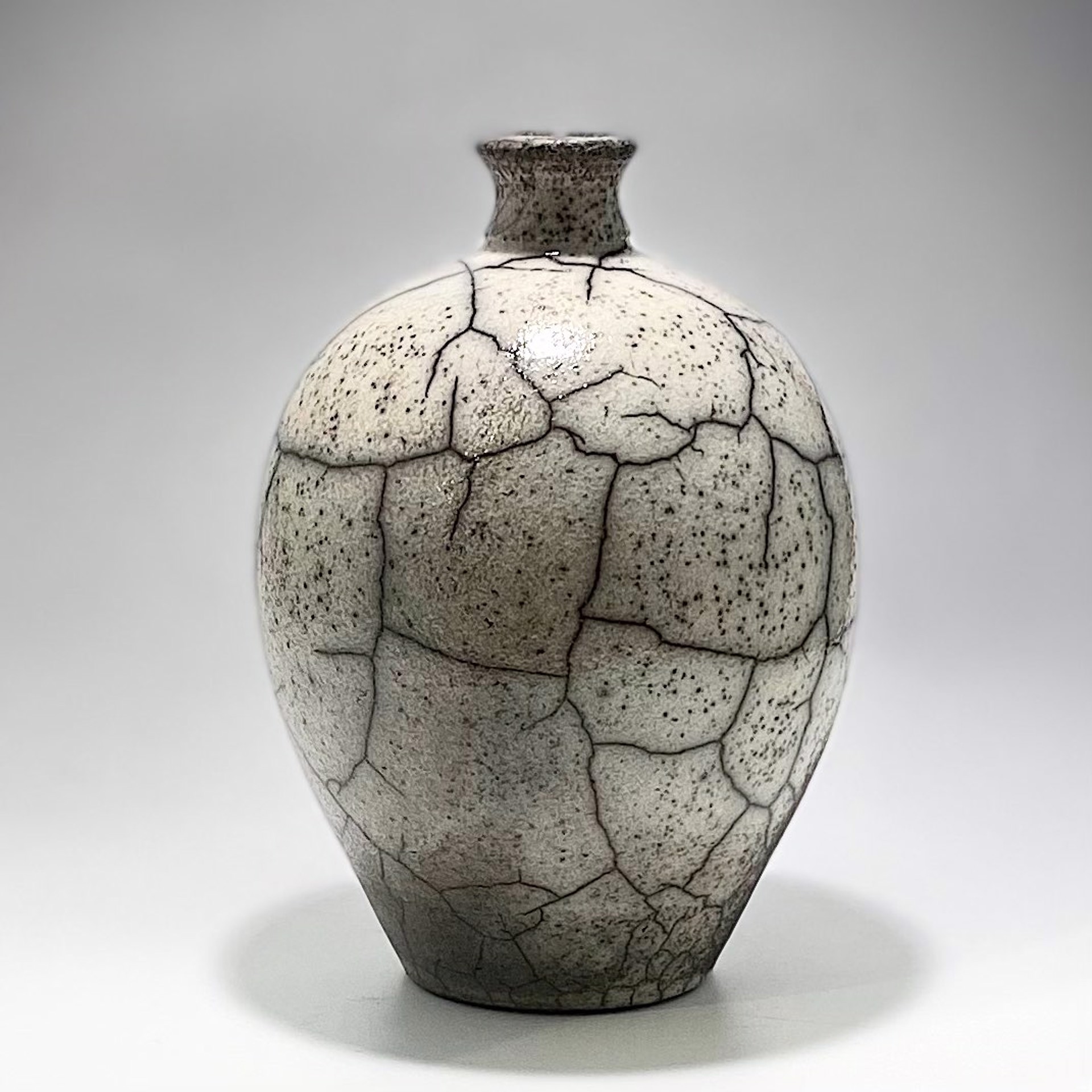 Small White Crackle Vase SB22-29 by Silas Bradley