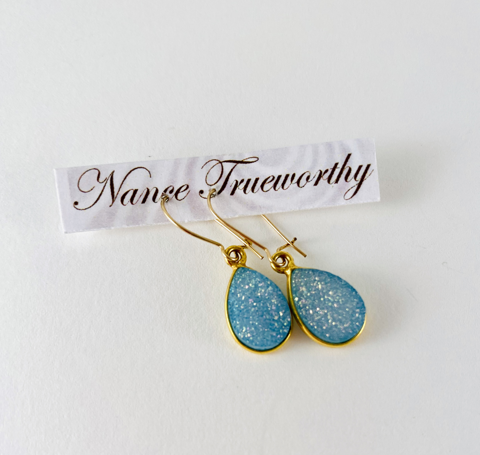 Aqua Druzy Earrings, GF  by Nance Trueworthy