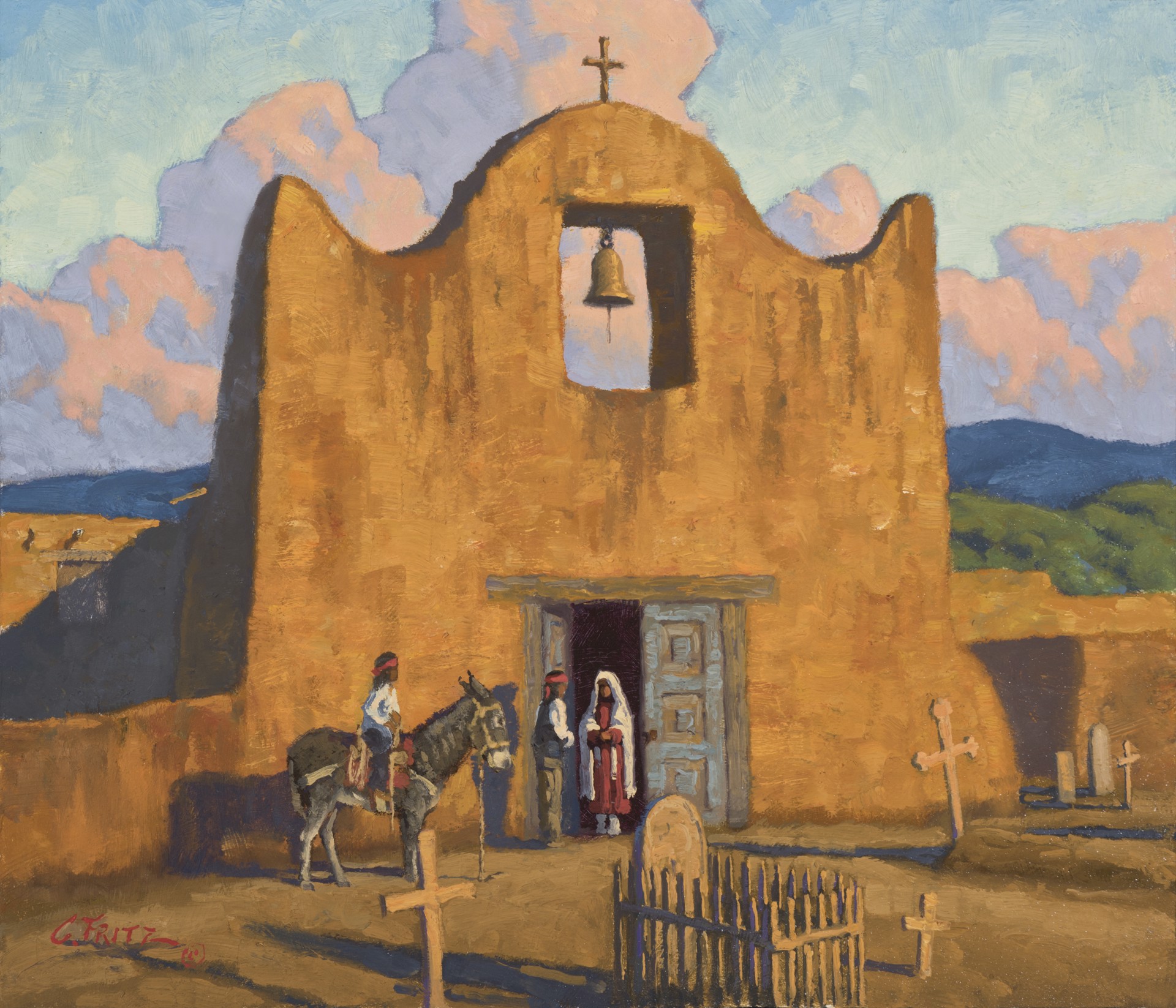 The Mission at Santa Clara Pueblo ~ 1924 by Charles Fritz