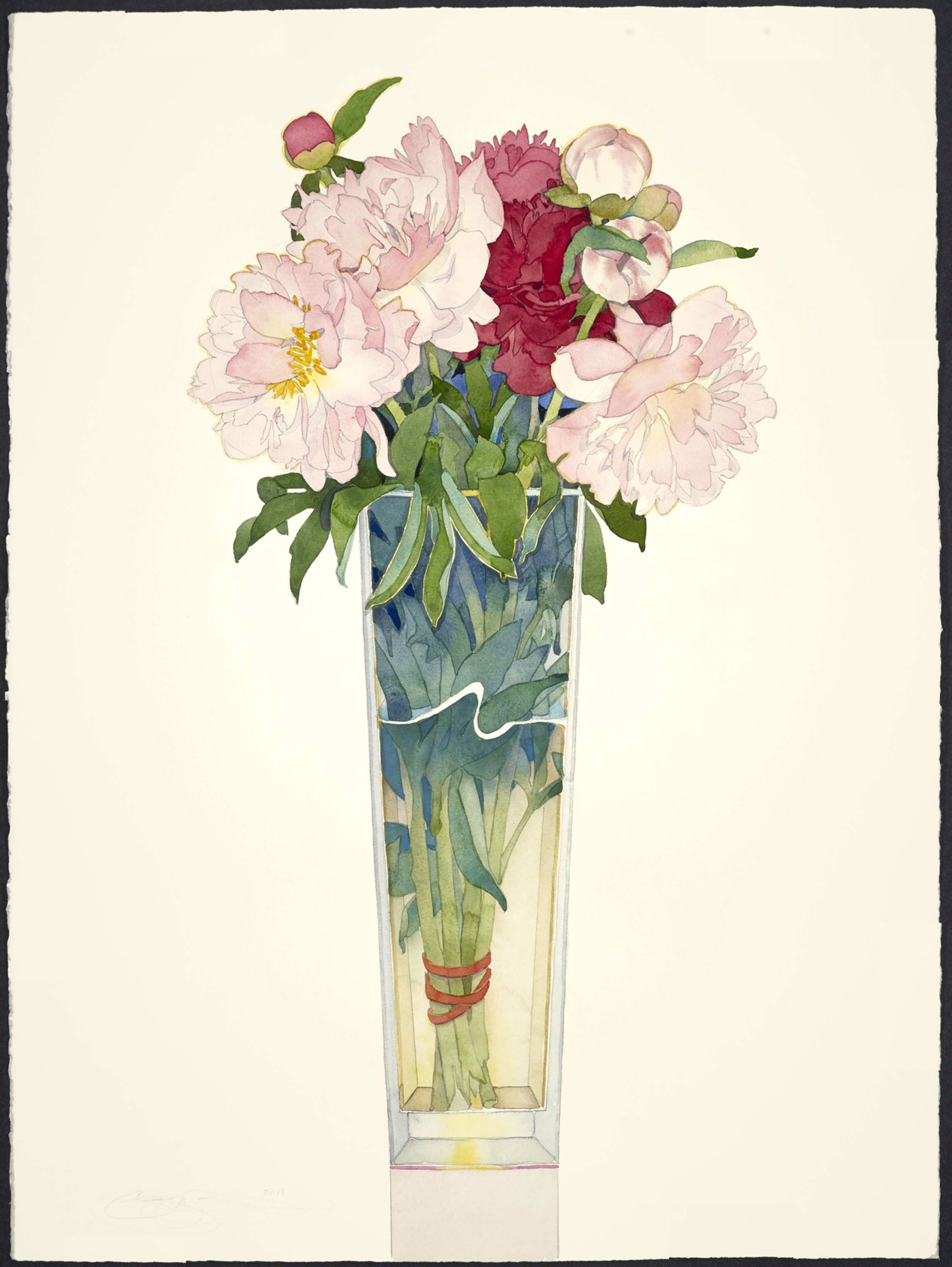 Peonies in Tall Vase by Gary Bukovnik