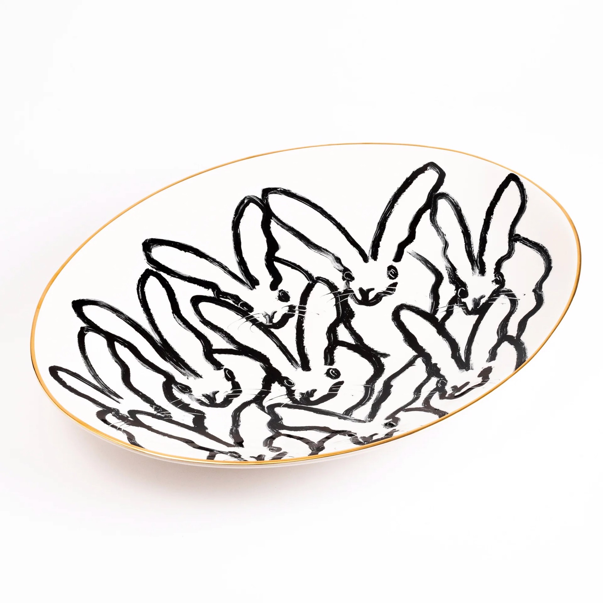 Rabbit Run Serving Platter with Hand Painted Gold Rim by Hunt Slonem (Hop Up Shop)