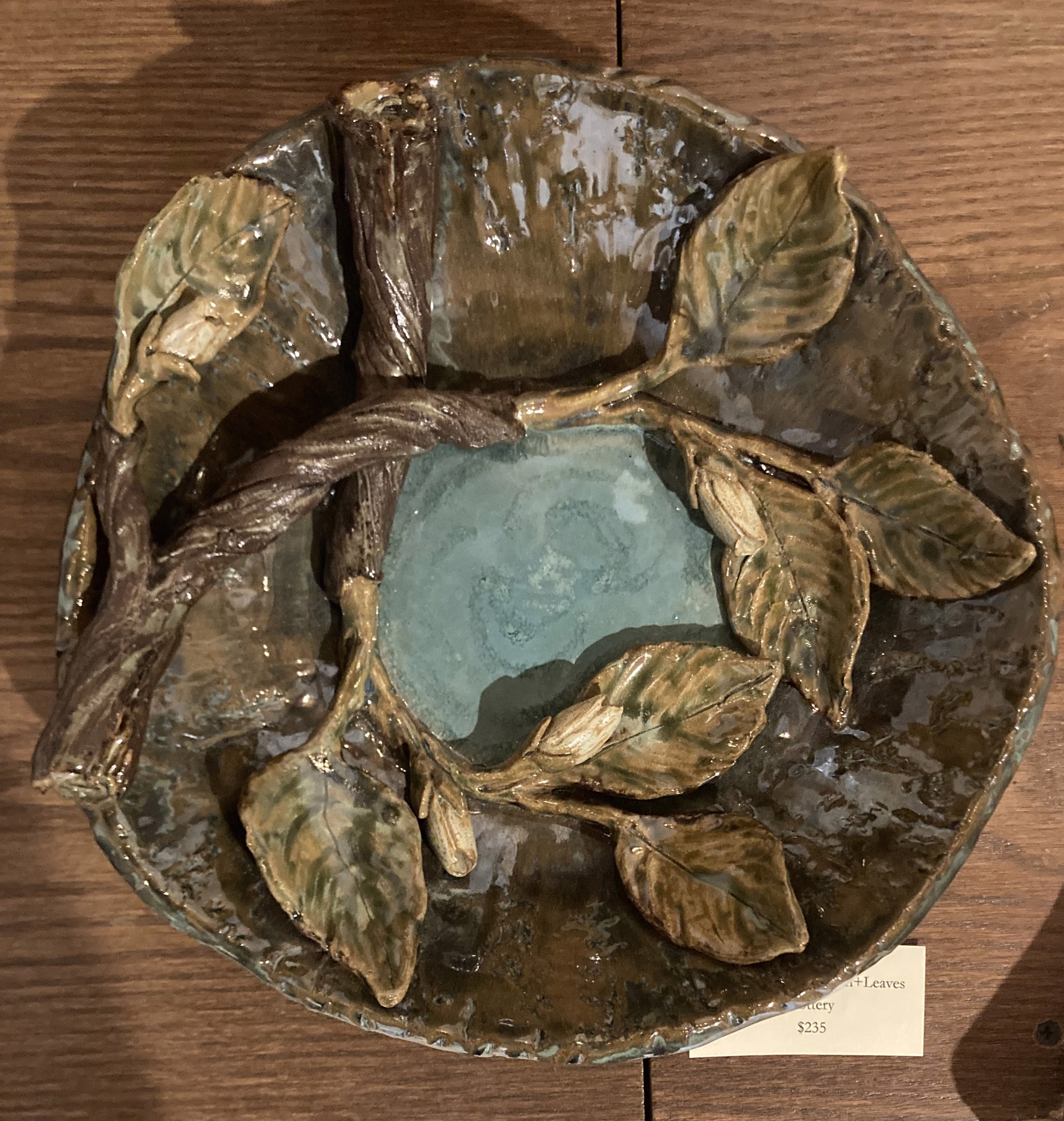 190037 - Teal/Olive with Branch and Leaves by Cynthia Linnabary