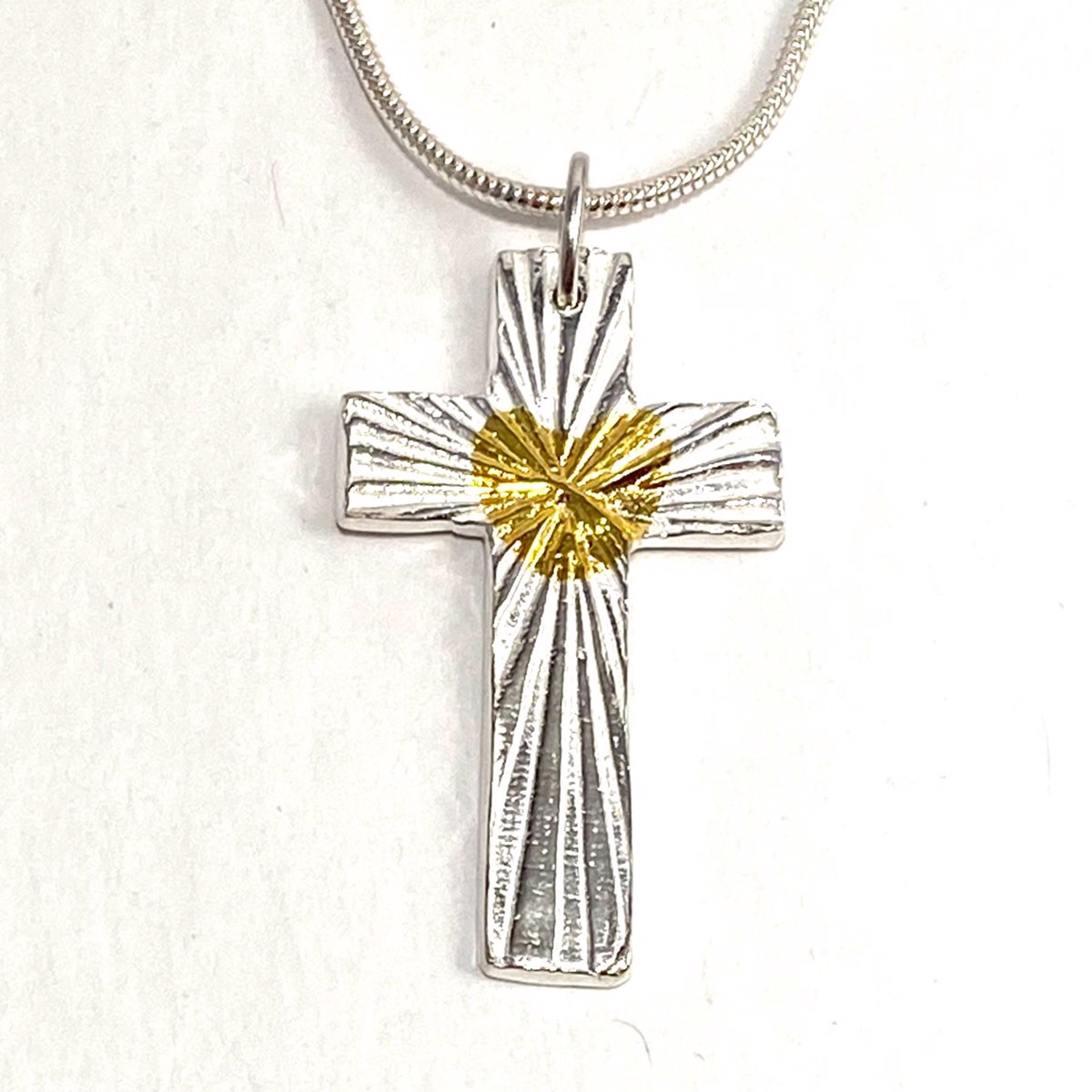 KH22-69 Keum-Boo Fine Silver and Gold Reversible Cross Necklace by Karen Hakim