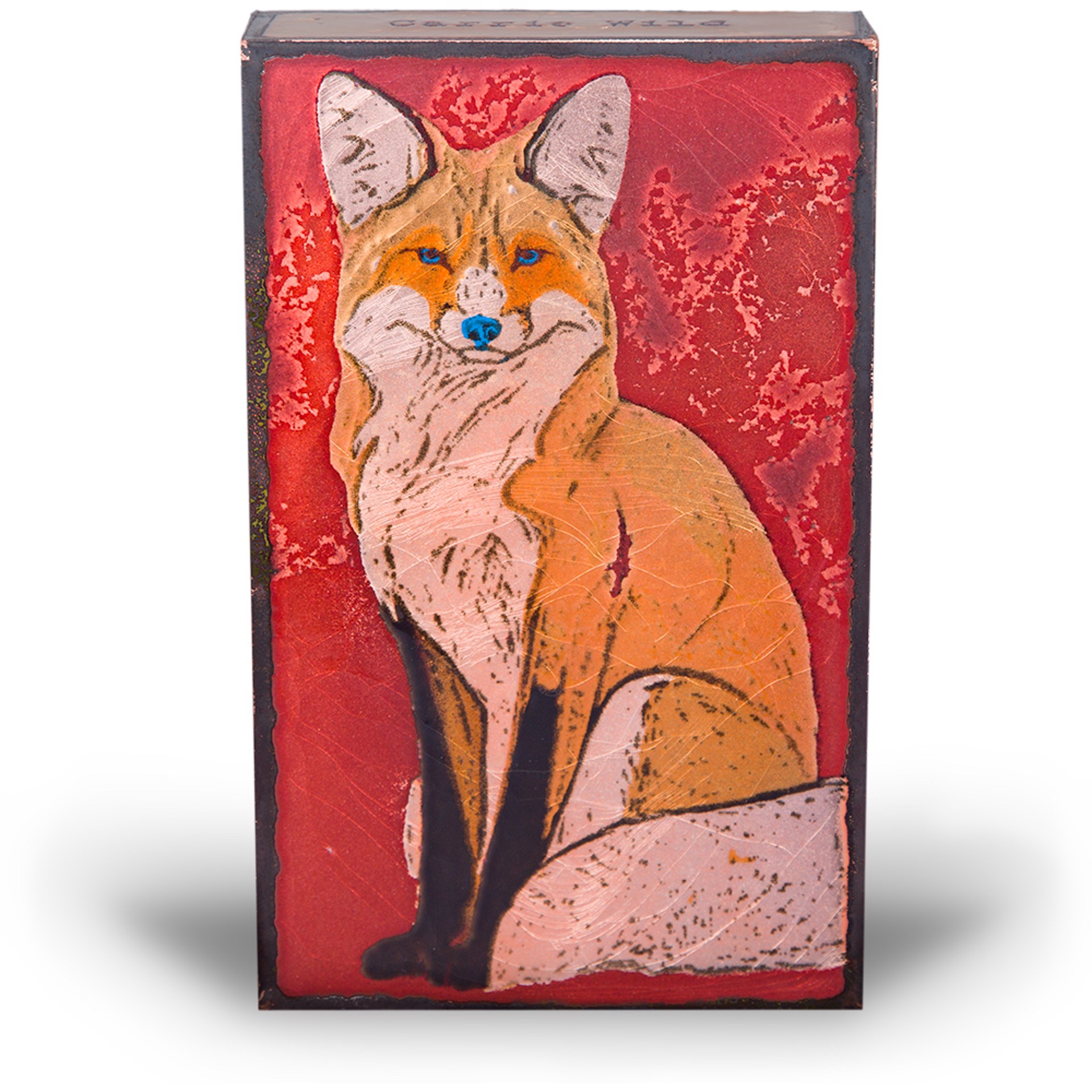 A Houston Llew Glass Fired To Copper Spiritile #233 Featuring A Fox And A Quote By Carrie Wild, Available At Gallery Wild