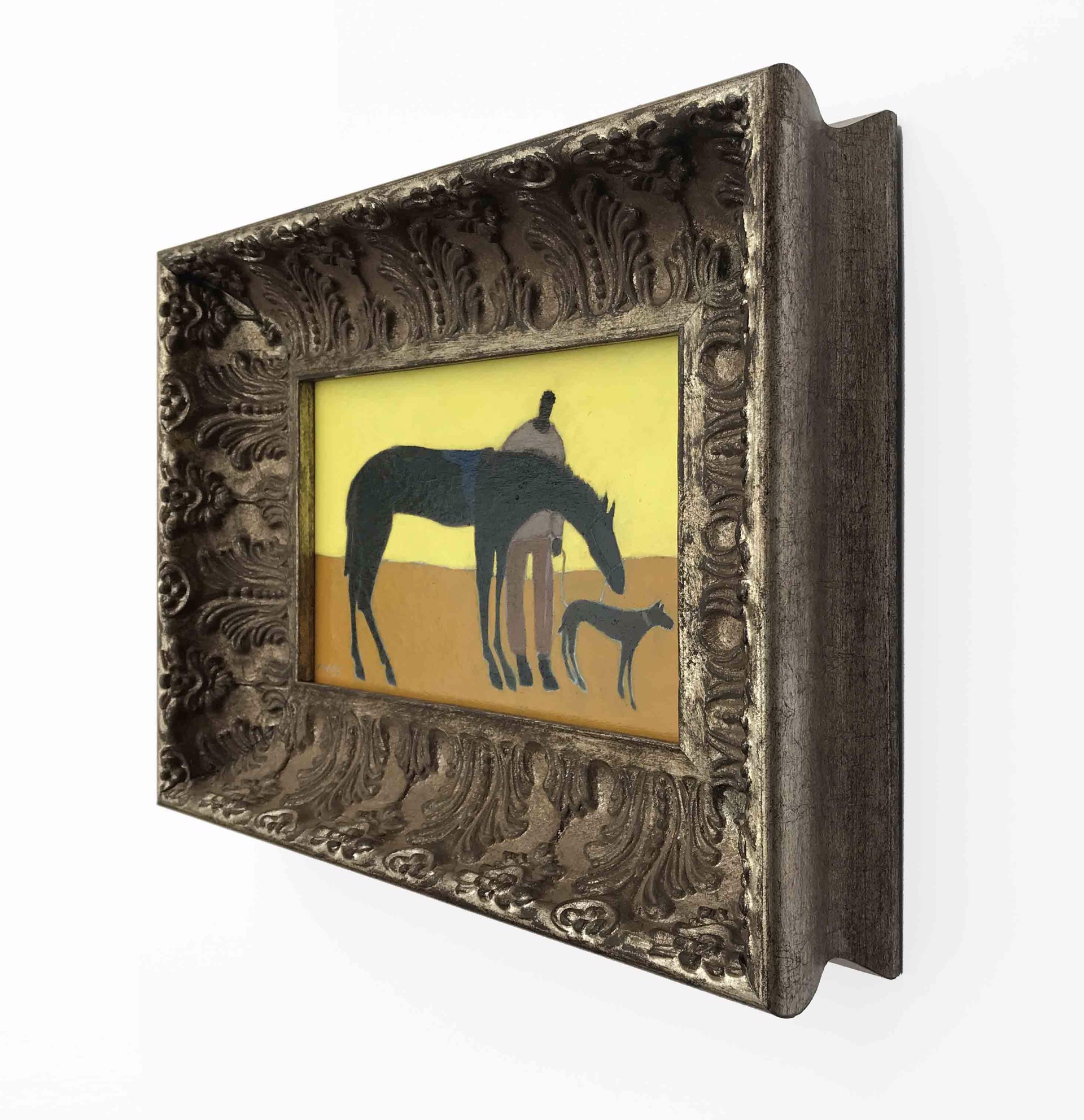 Horse Groom and Dog/ Yellow  by Gigi Mills