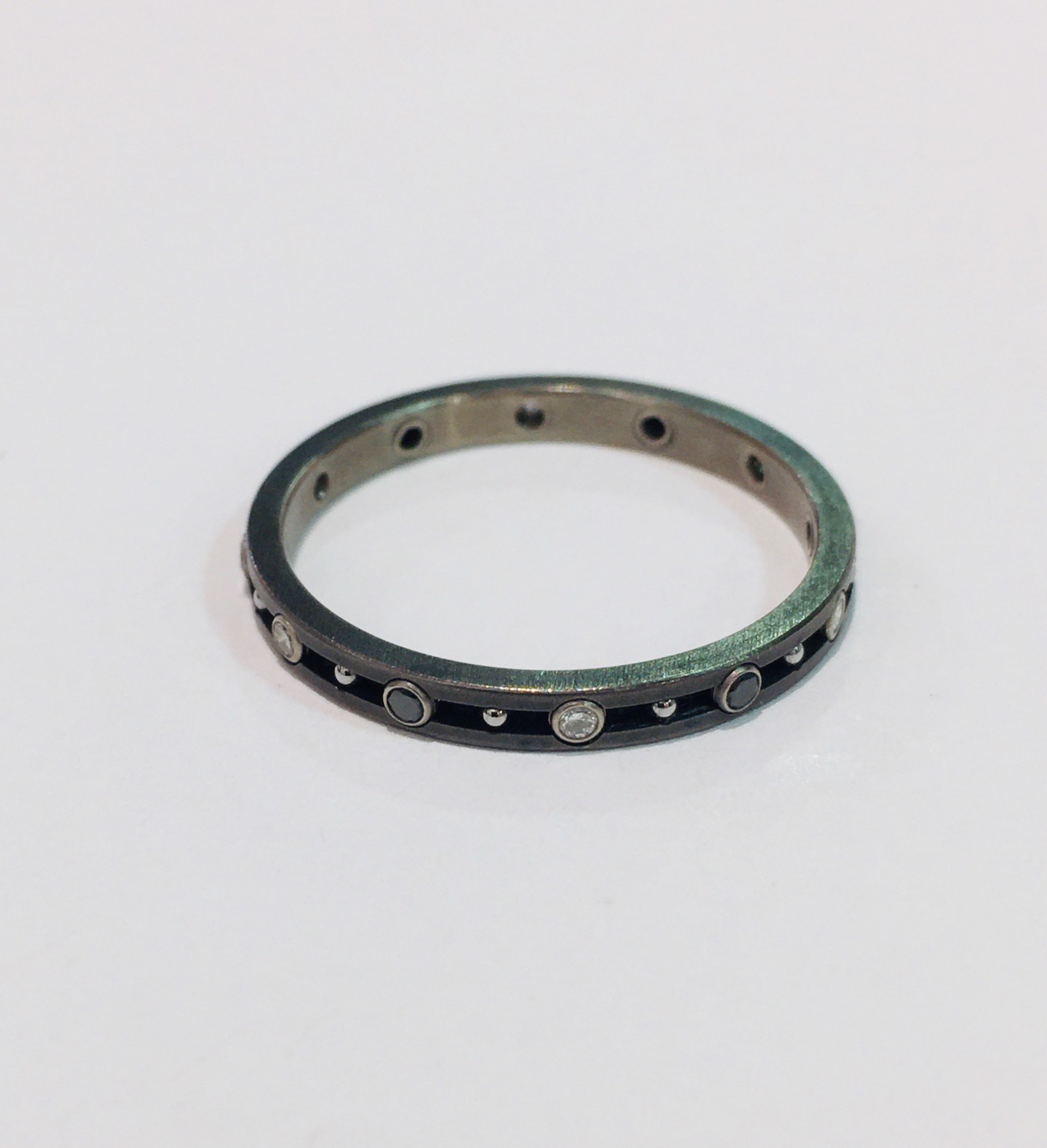 Titanium Band with Black and White Diamonds (size 8.25) by WES & GOLD