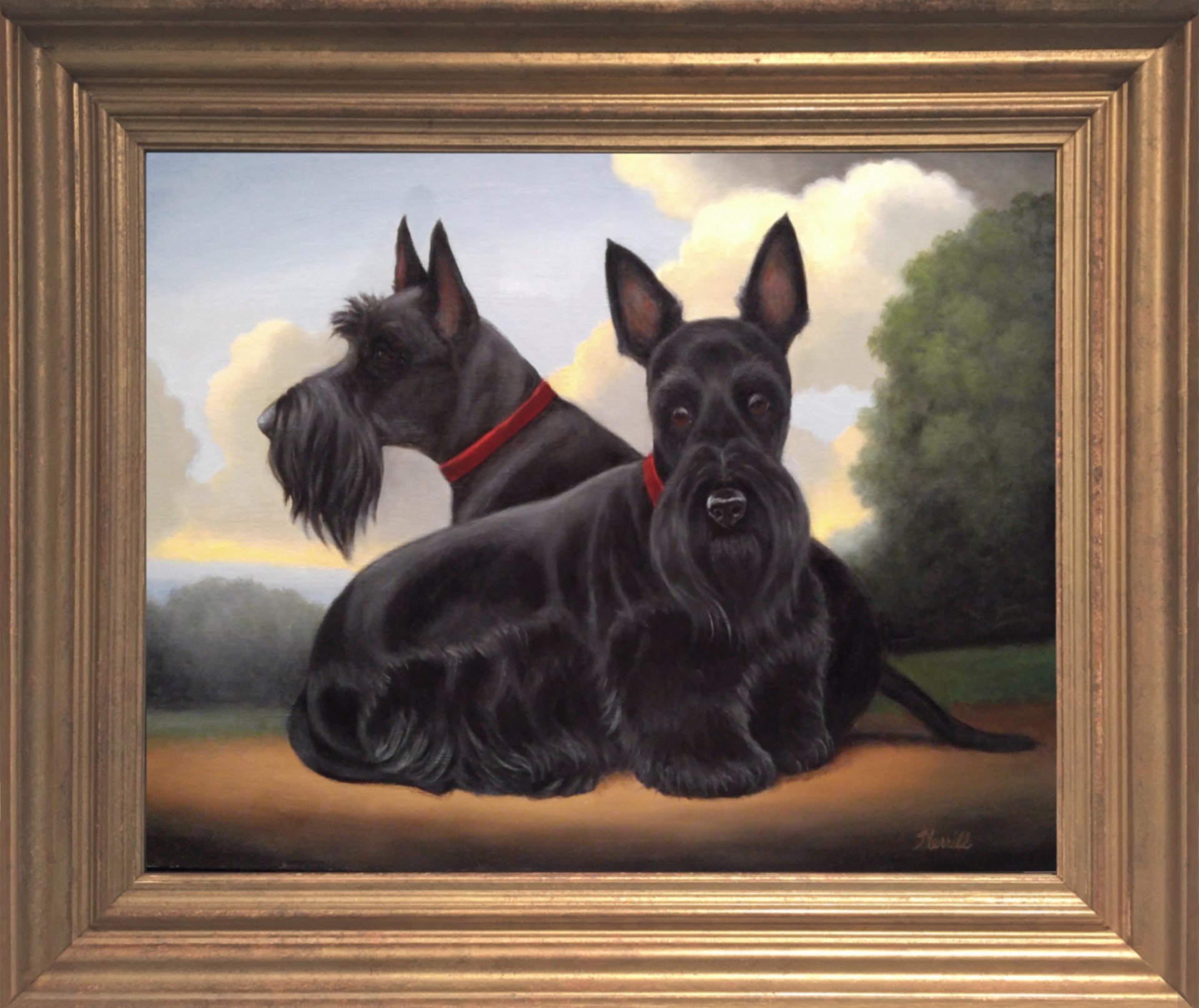 Scottish Terriers in a Landscape by Christine Merrill