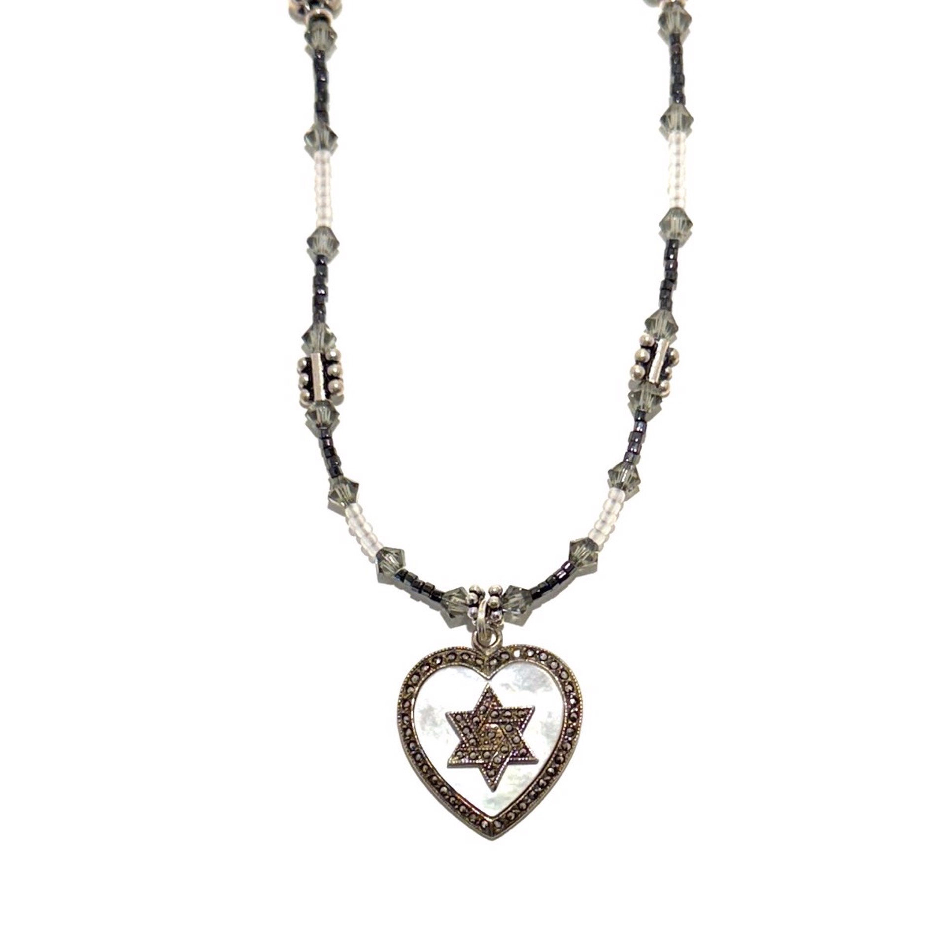 Vintage Mother of Pearl Star of David Hart Necklace SHOSH23-41 by Shoshannah Weinisch