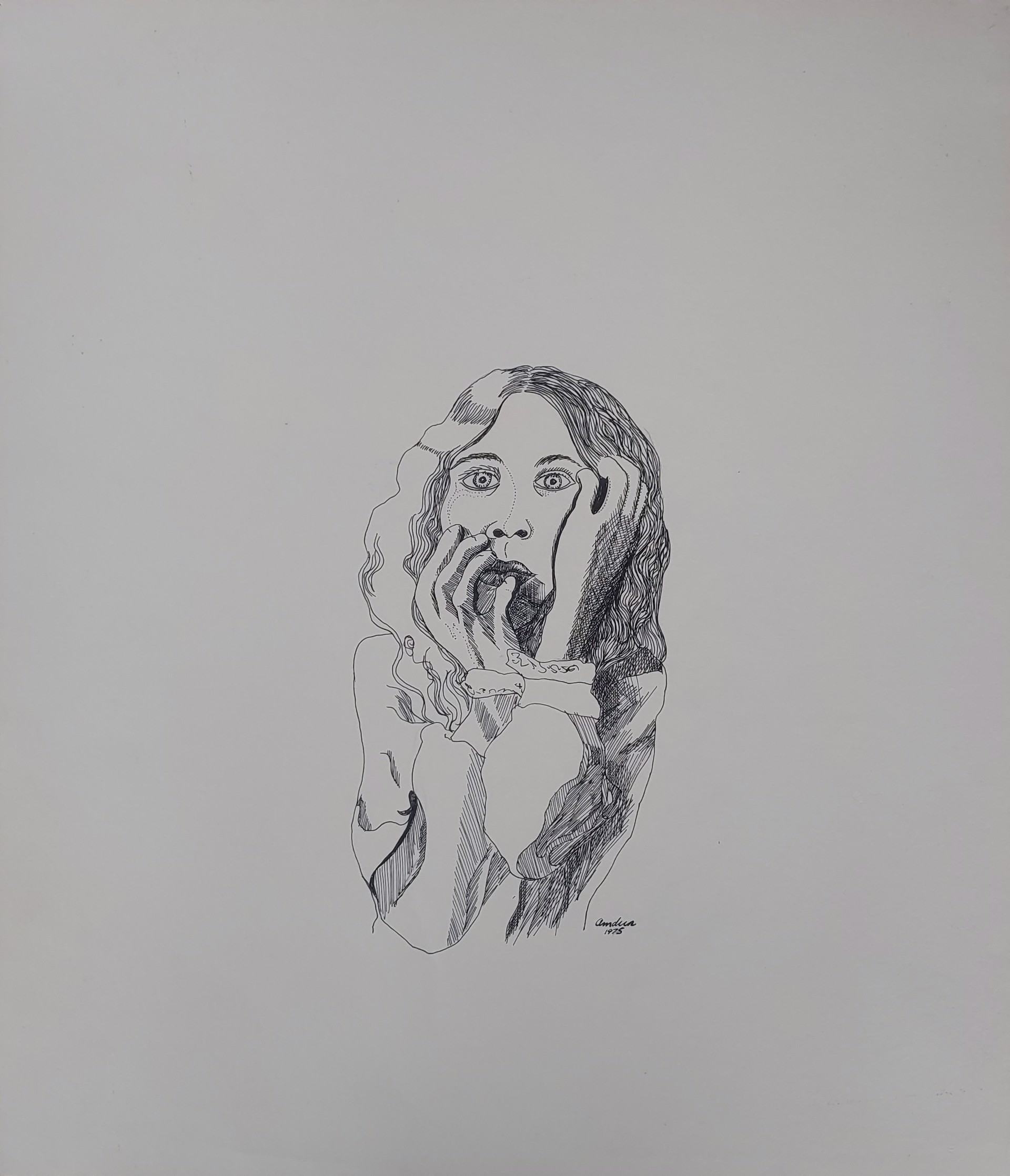 Frightened Woman Drawing by David Amdur