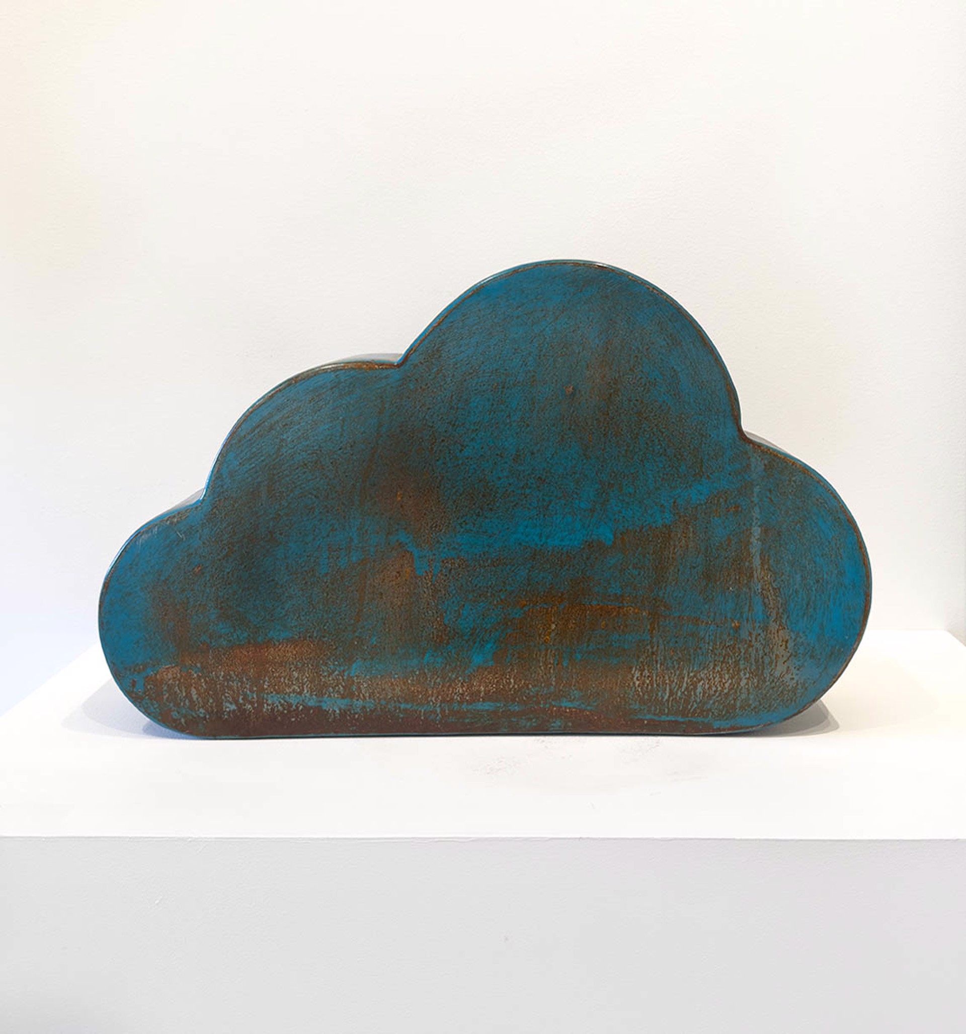 Original Steel Sculpture By Jeffie Brewer Featuring A Cartoon Cloud In Turquoise And Rusty Brown Finish